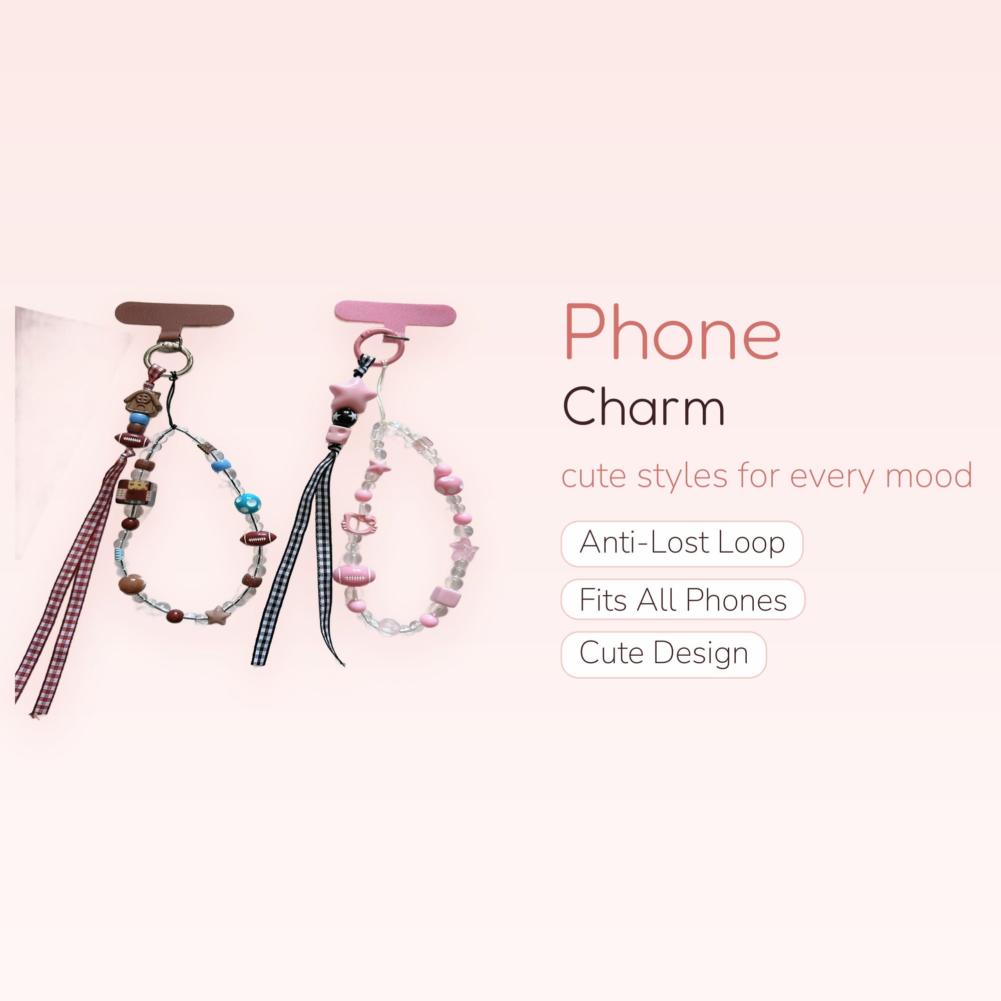 Cute Beaded Phone Charm Straps with Ribbons | Kawaii Sports & Star Wrist Lanyards