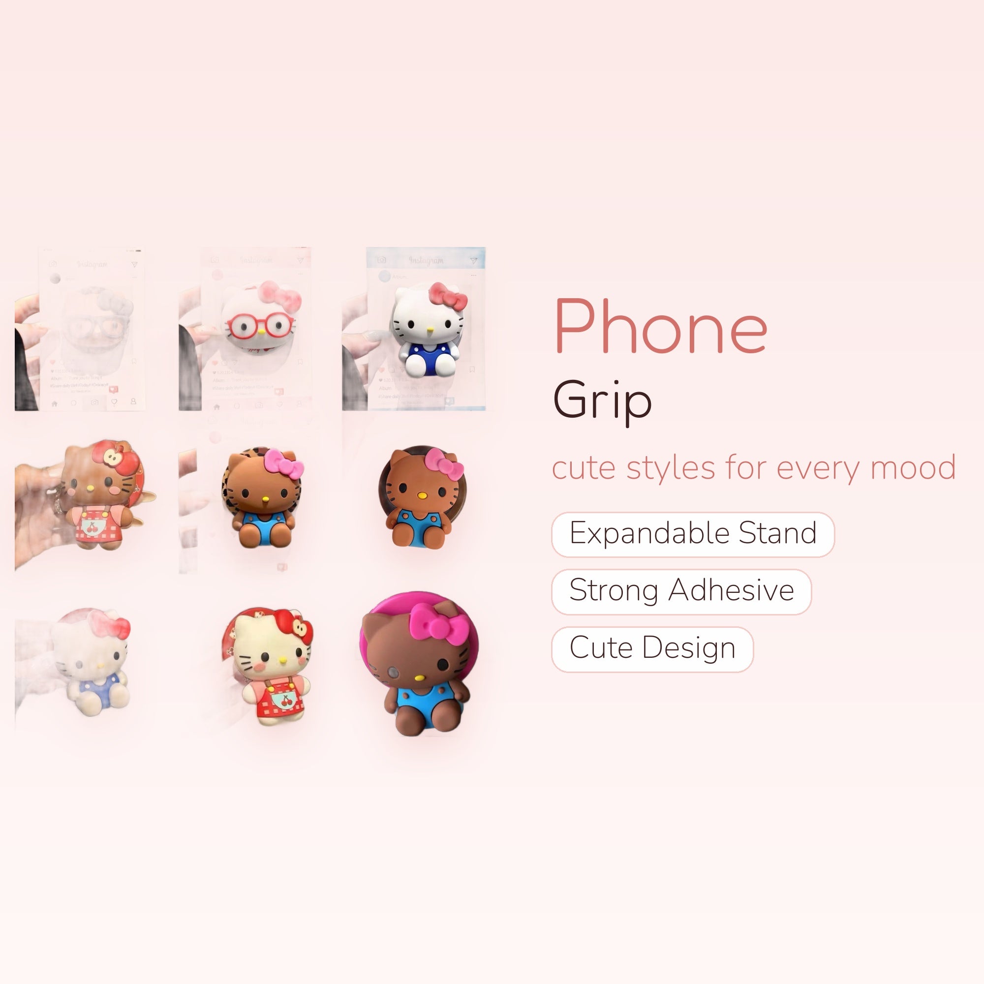 Kawaii Hello Kitty Silicone Phone Grip | Cute Pop Socket Stand for Girls