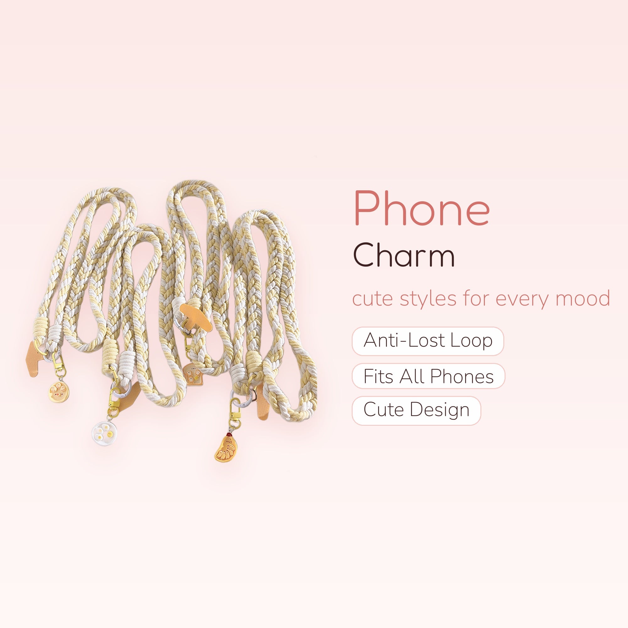 Braided Yellow & White Lanyard Phone Charm | Cute Foodie Wrist Strap