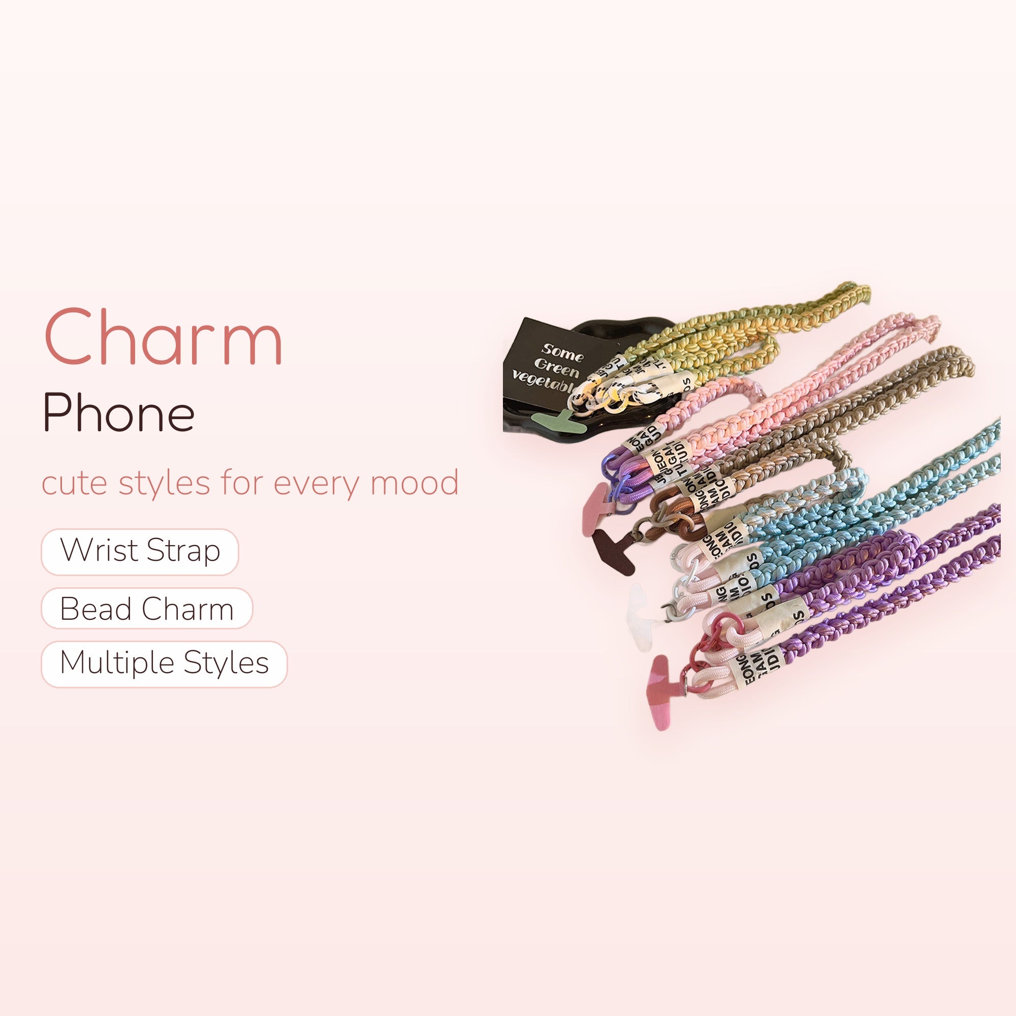 Braided Rope Phone Charm Lanyard | Pastel Woven Wrist Strap with T-Bar Connector