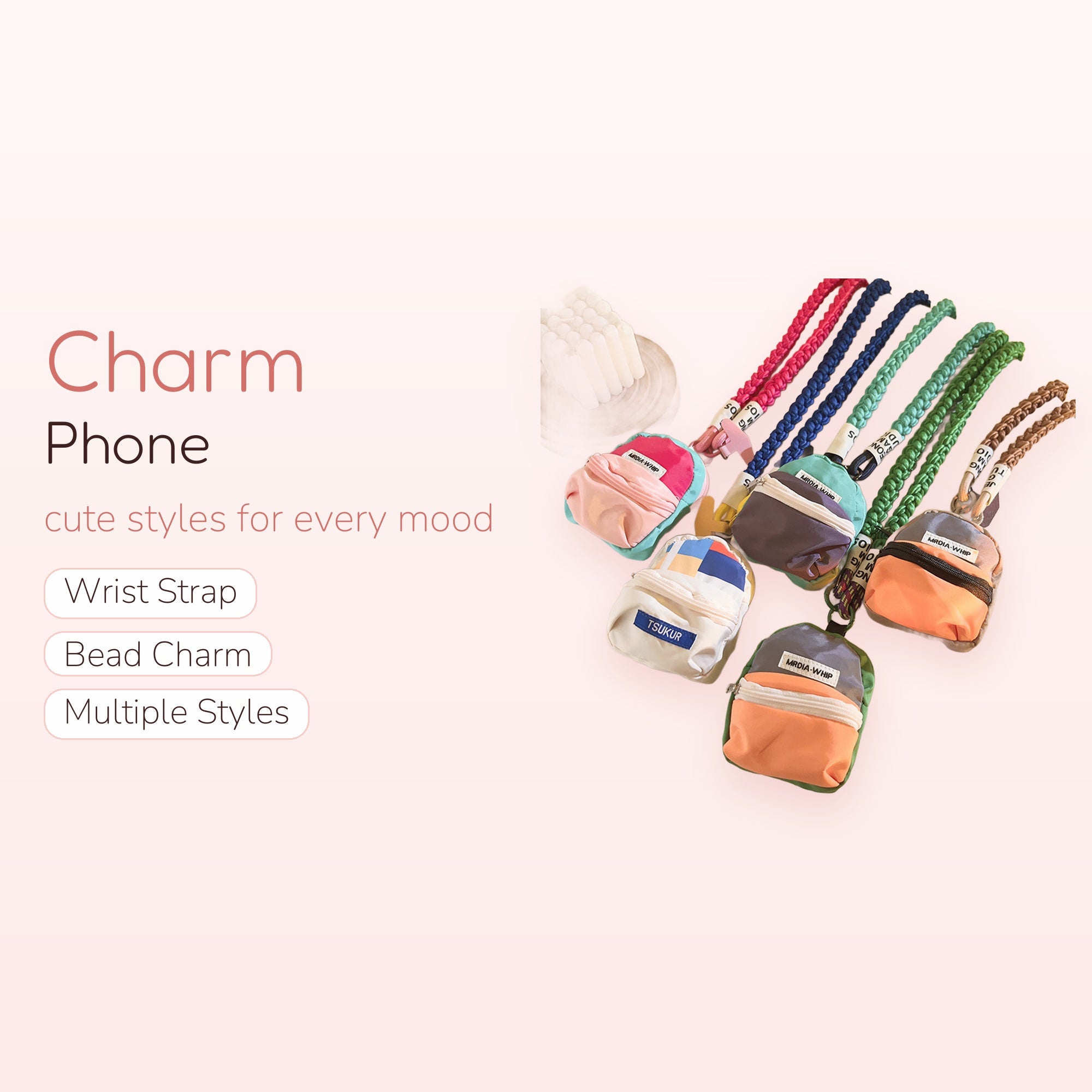 Mini Backpack Phone Charm Lanyard | Colorful Braided Wrist Strap Keychain