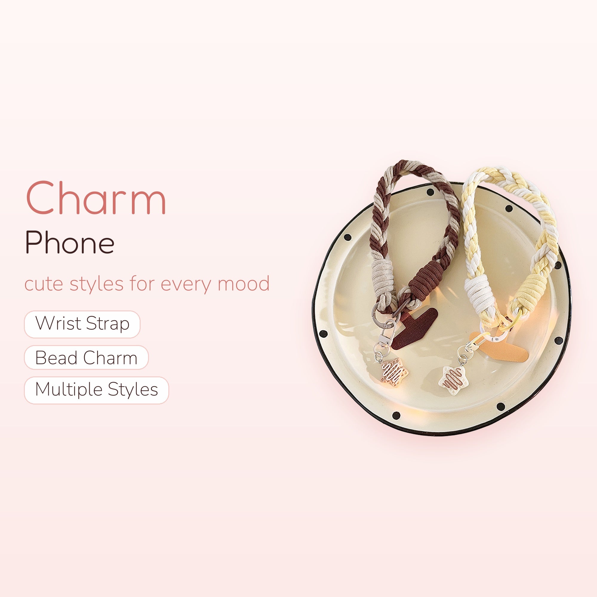 Braided Wrist Phone Charm Strap | Cute Star Cookie Keychain Lanyard