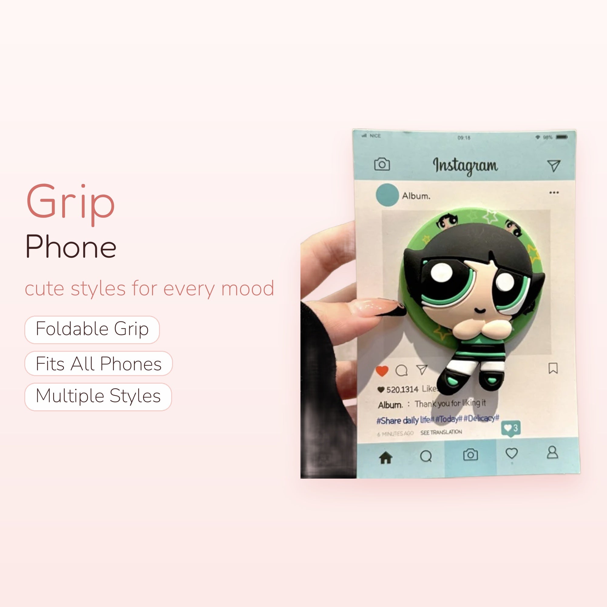 Cute Buttercup Powerpuff Girls Phone Grip | Kawaii Cartoon Pop Socket Stand