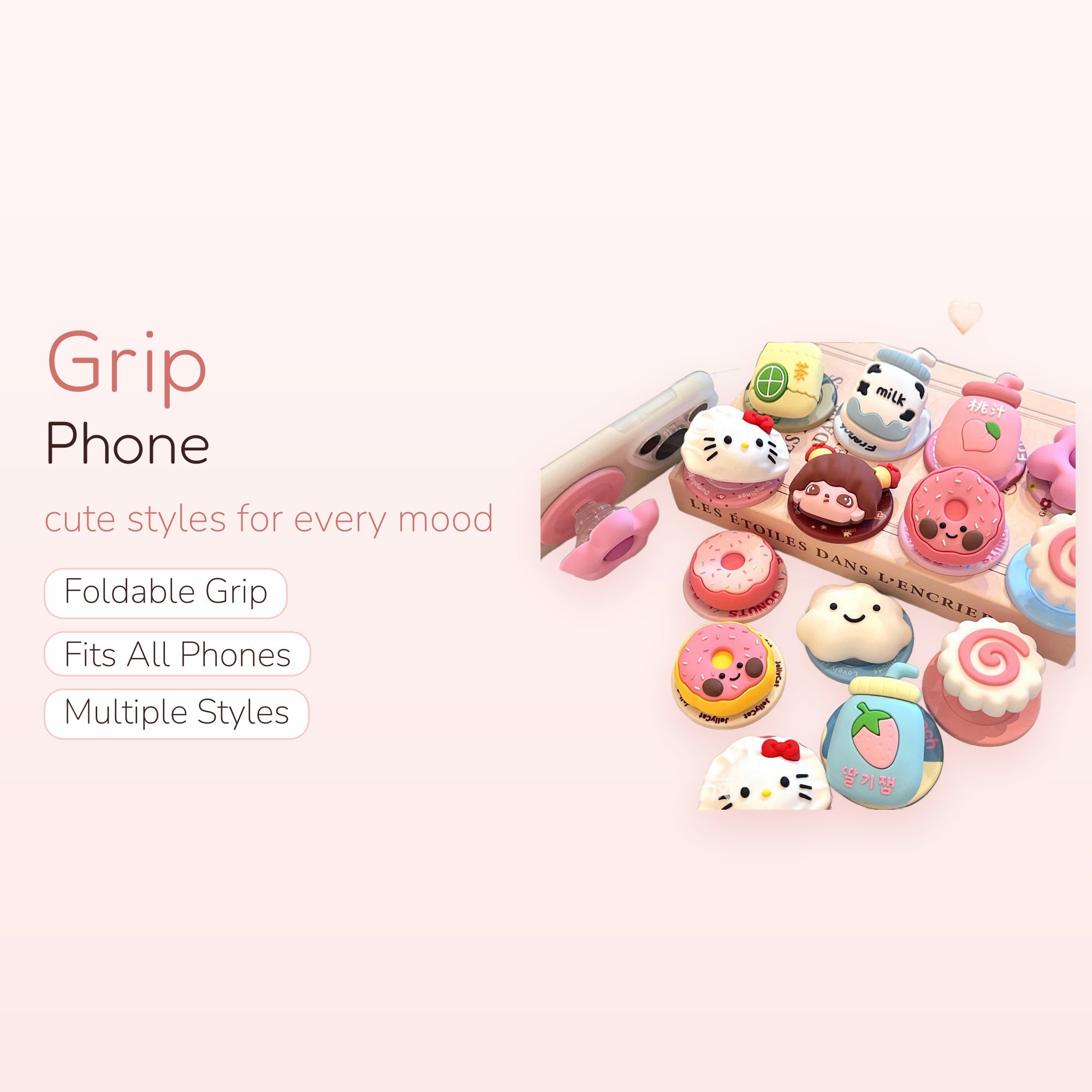 SIMPLYBUBBI — Assorted Kawaii Food & Character Phone Grip | Cute Pop Socket
