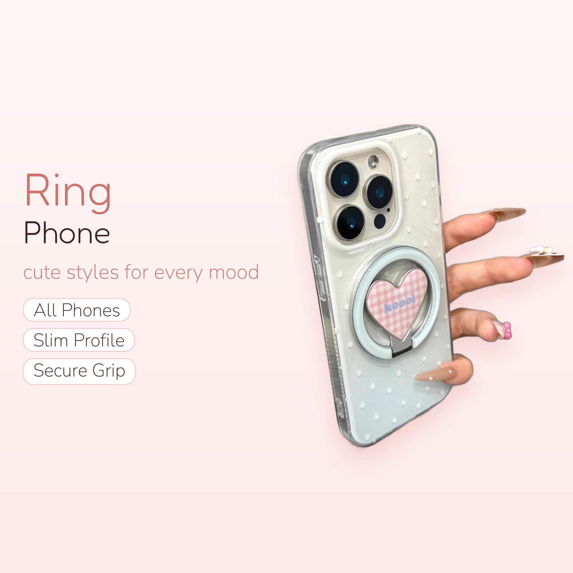 Pastel Gingham Heart Phone Ring | Cute 360° Finger Holder Kickstand