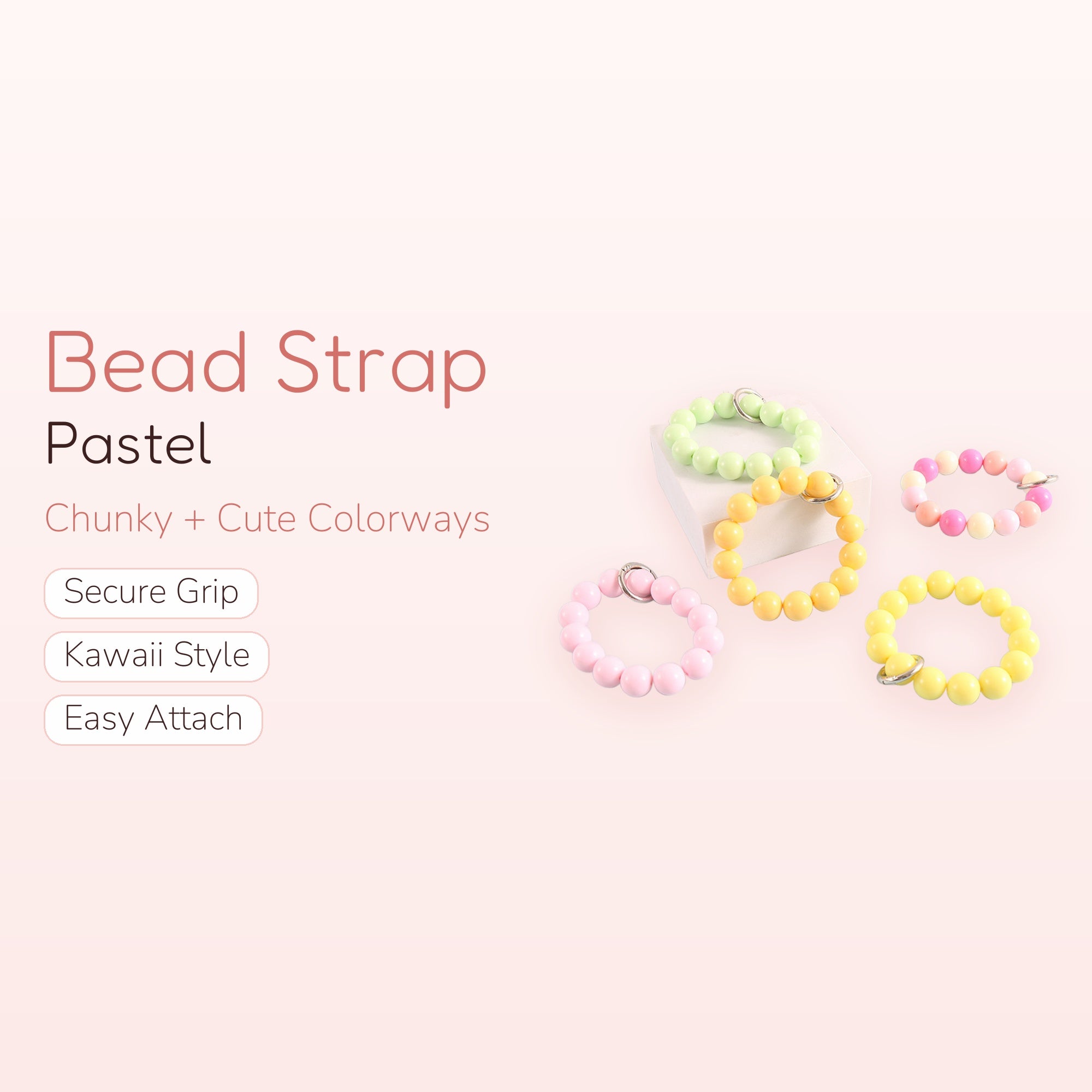 Chunky Bead Phone Charm Strap | Pastel Wrist Lanyard Keychain