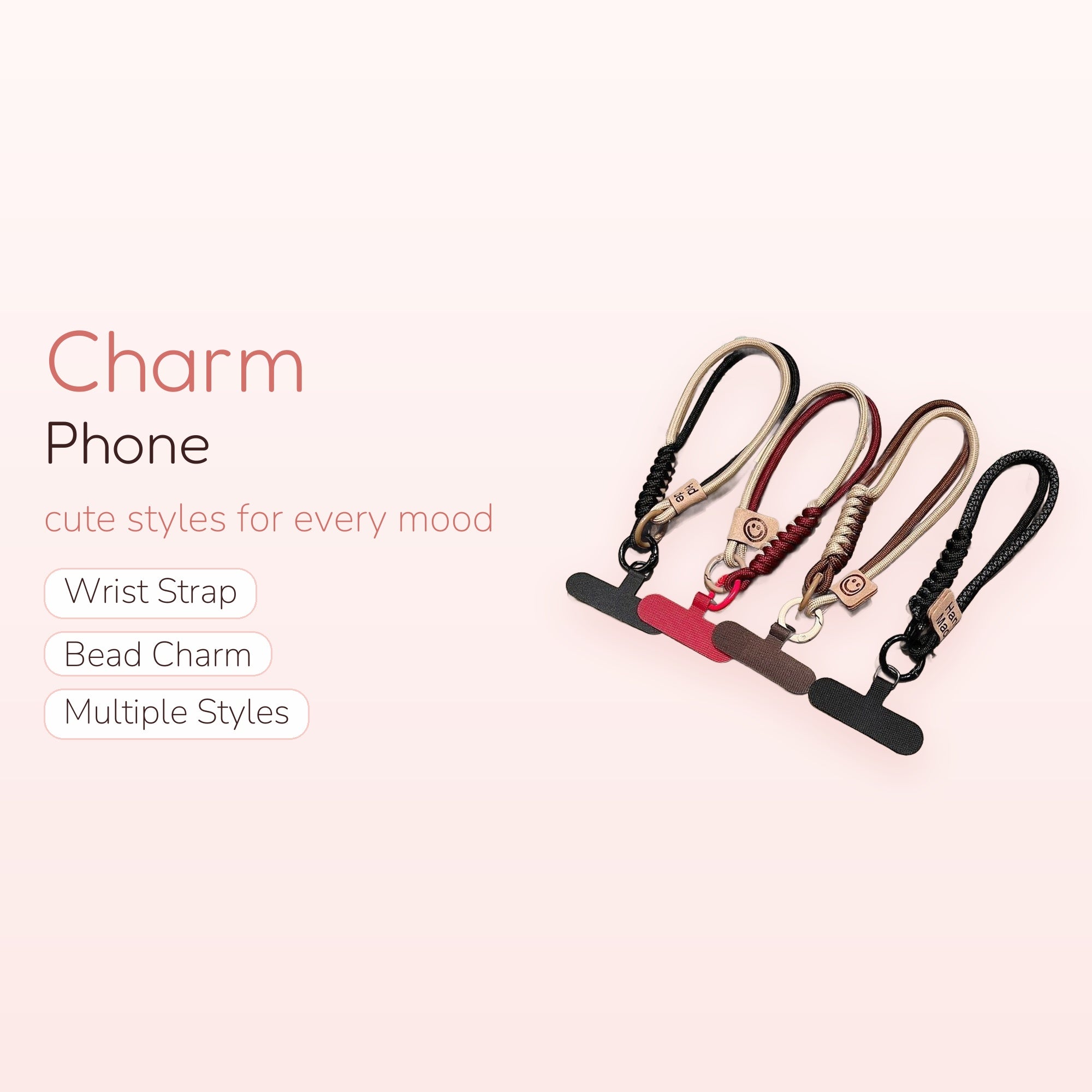 Braided Rope Phone Charm Wrist Strap | Aesthetic Hand-Woven Lanyard with Smiley Face Tag