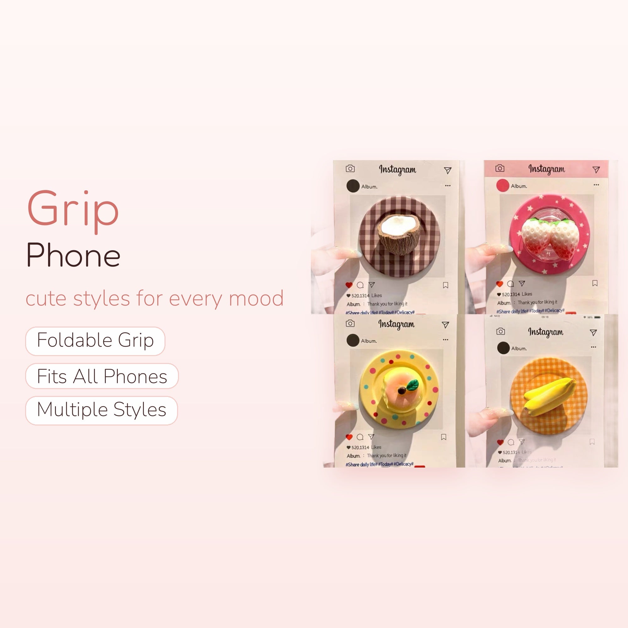 Kawaii Fruit Dessert Phone Grip Set | Aesthetic Food Pop Socket Stand