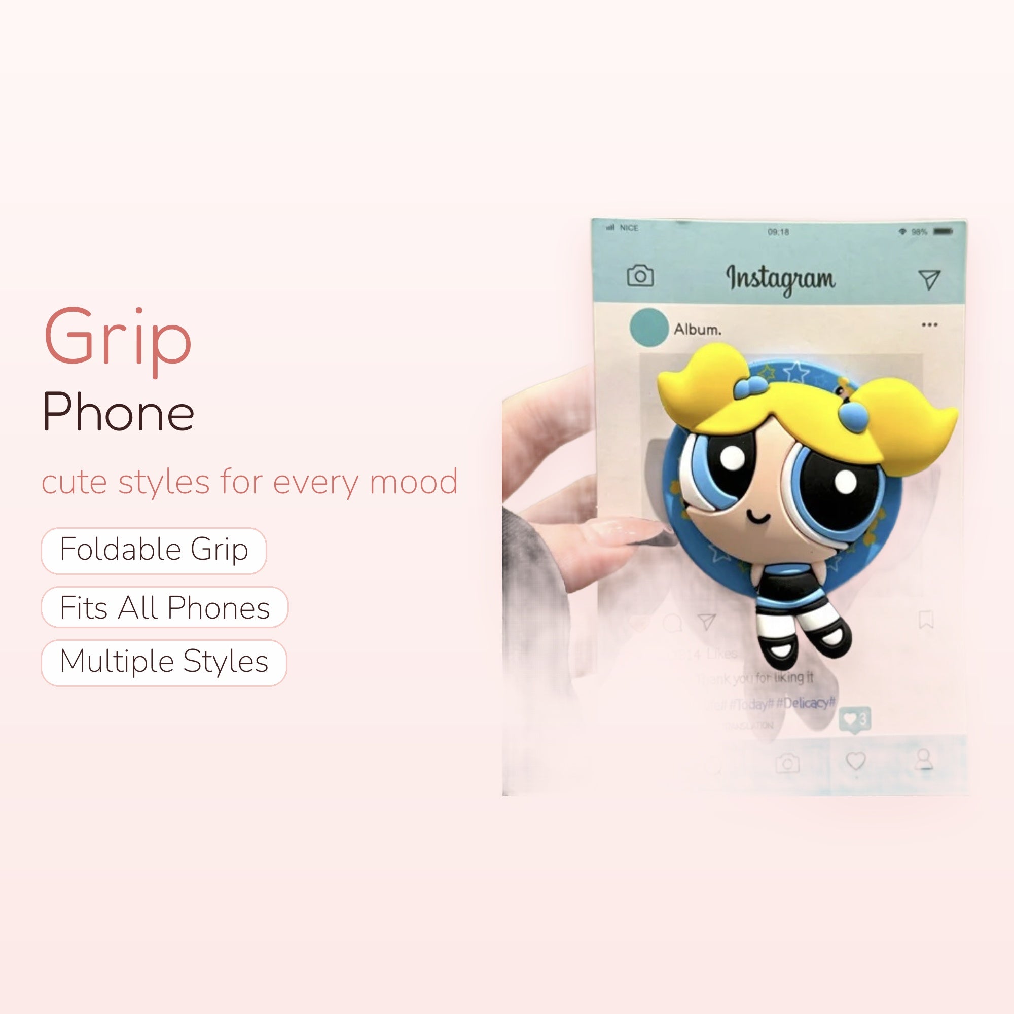 Bubbles Powerpuff Girls Phone Grip | Cute Cartoon Pop Socket Stand
