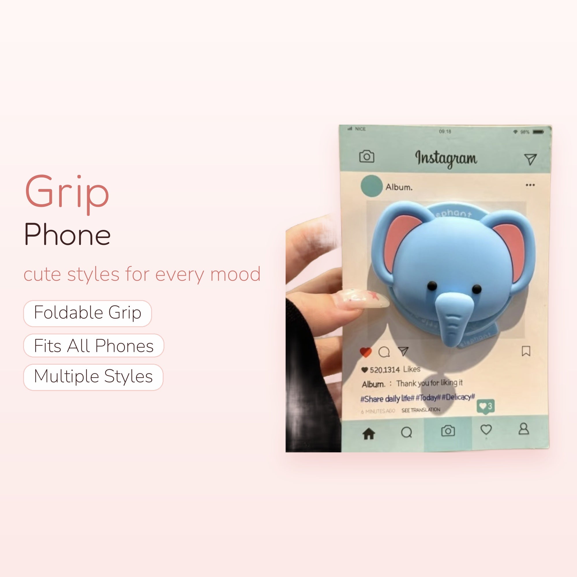 Cute Blue Elephant Phone Grip | Kawaii Silicone Pop Socket Stand