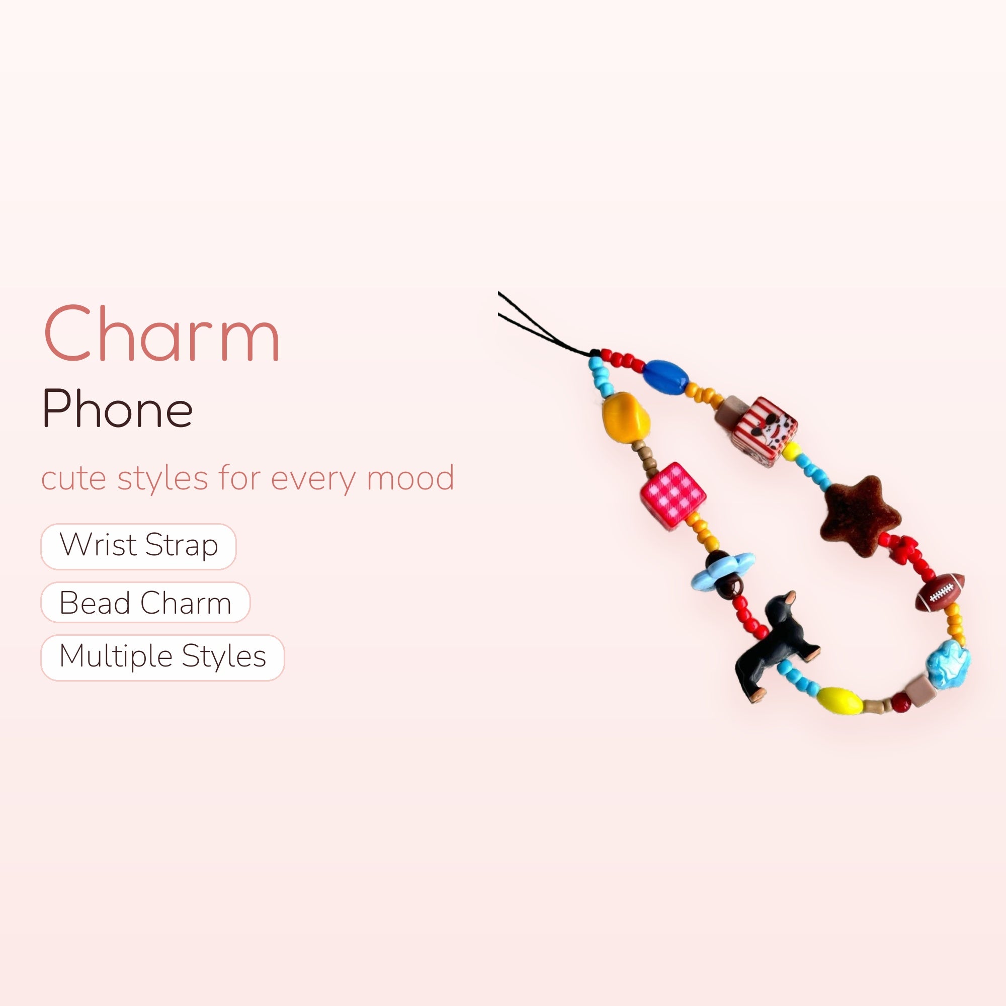 Y2K Funky Beaded Phone Charm | Colorful Novelty Bead Wrist Strap