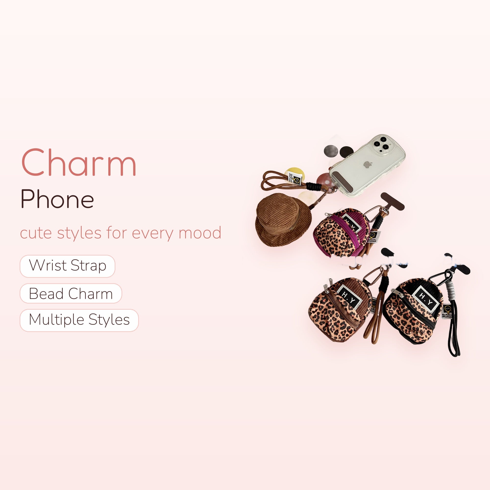 Leopard Print Mini Backpack Phone Charm | Cute Corduroy Wrist Strap Keychain