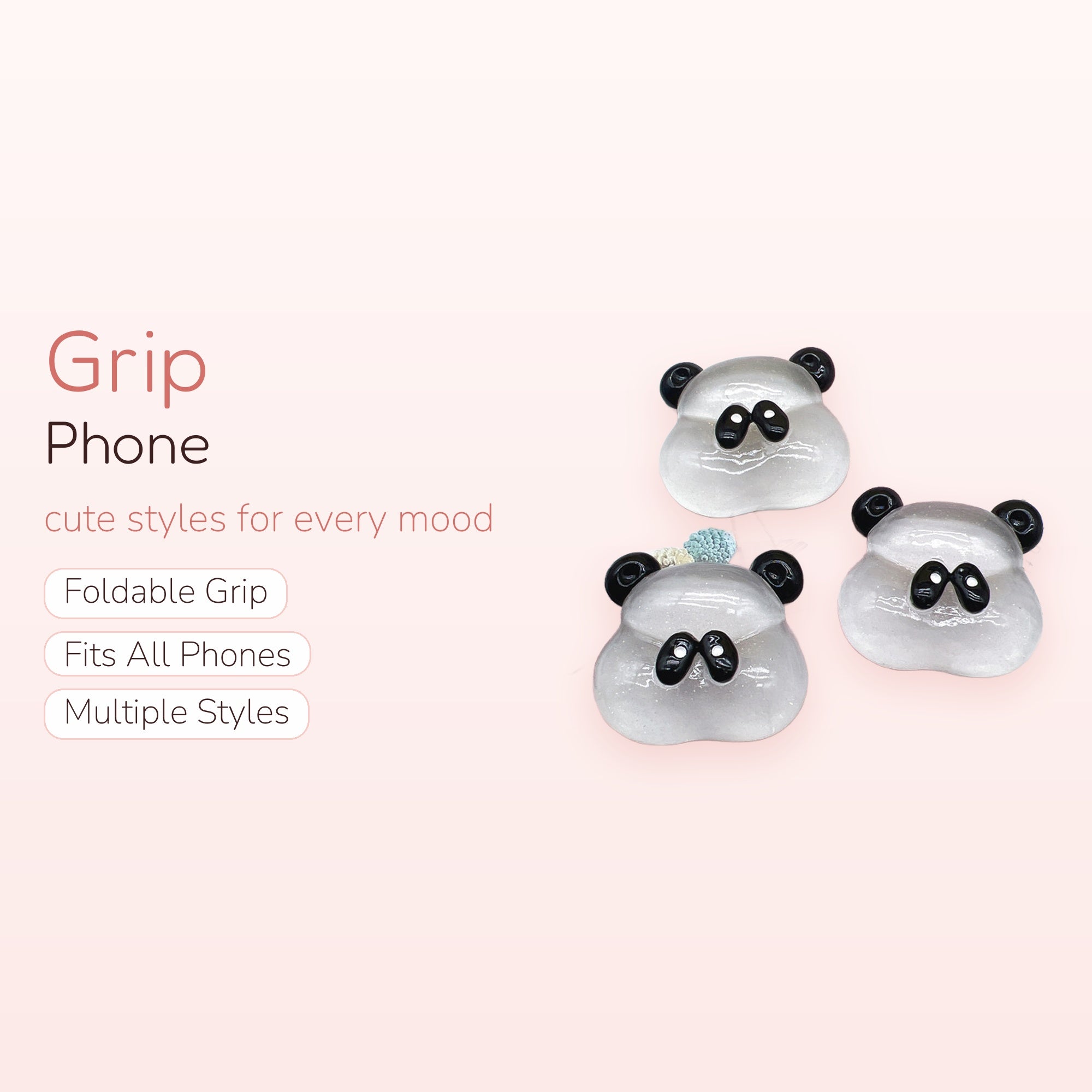 Cute White Panda Phone Grip | Kawaii Glitter Resin Pop Socket Stand