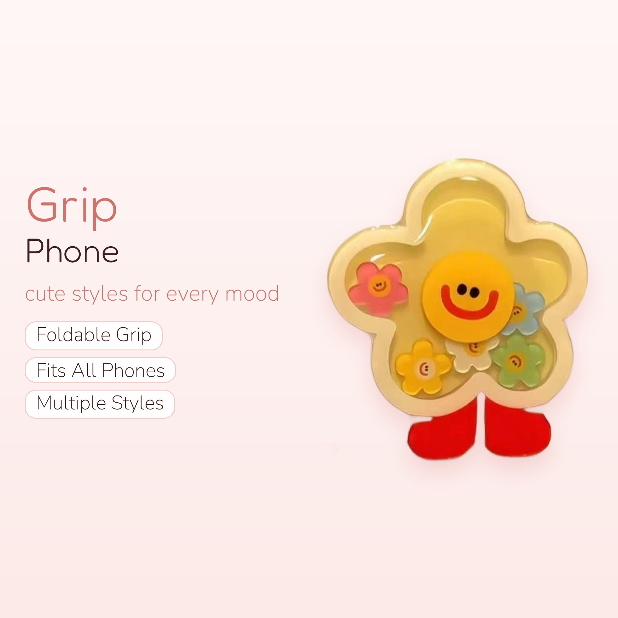 Cute Yellow Flower Smiley Face Phone Grip | Kawaii Pop Socket Stand
