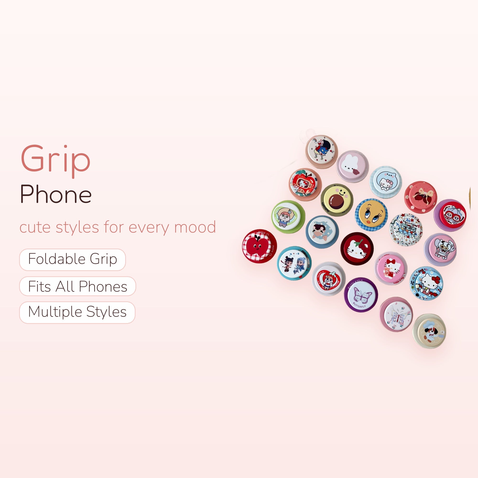 Assorted Kawaii Cartoon Character Phone Grips | Cute Pop Socket Stands for Girls
