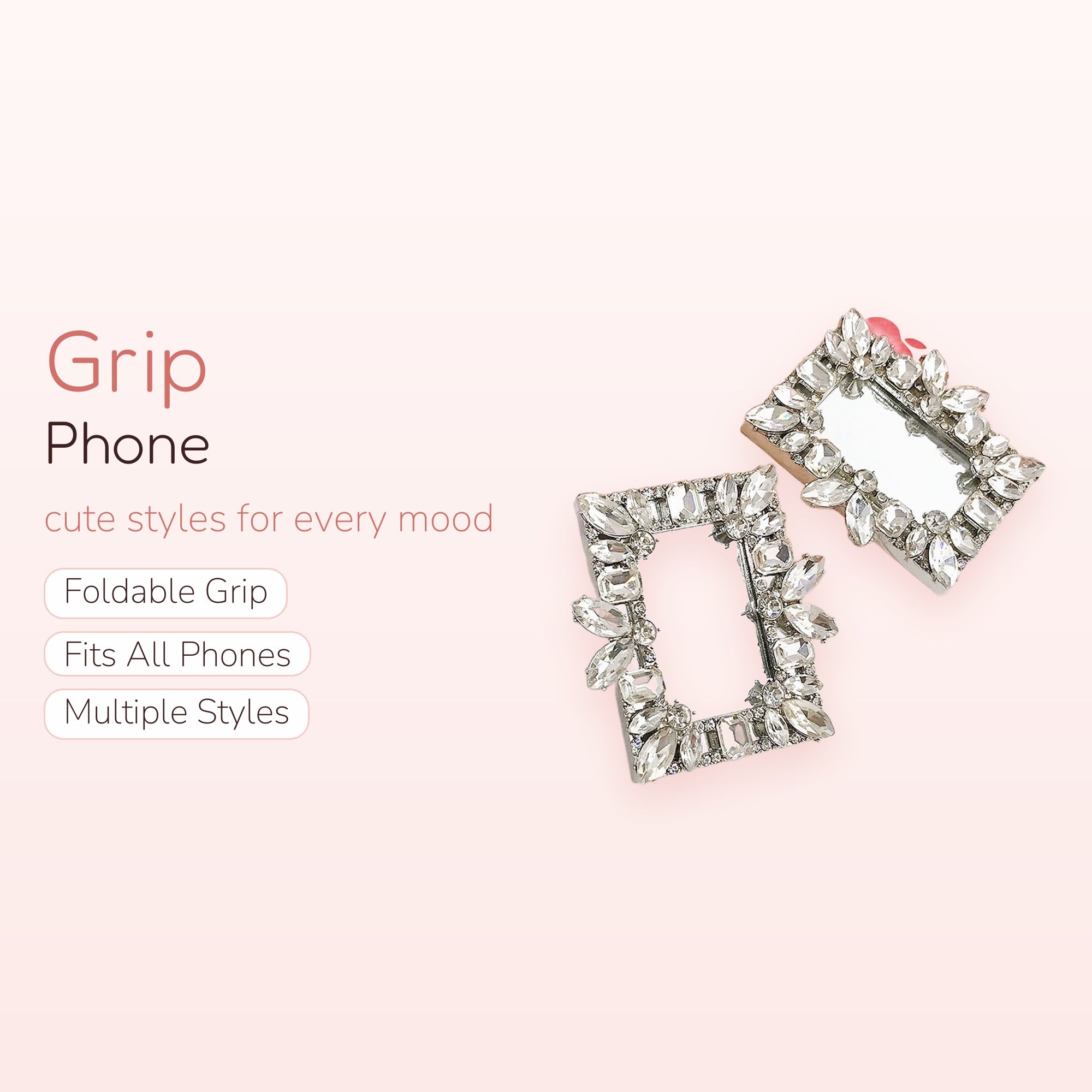 Sparkling Crystal Mirror Phone Grip | Elegant Rhinestone Pop Socket Stand
