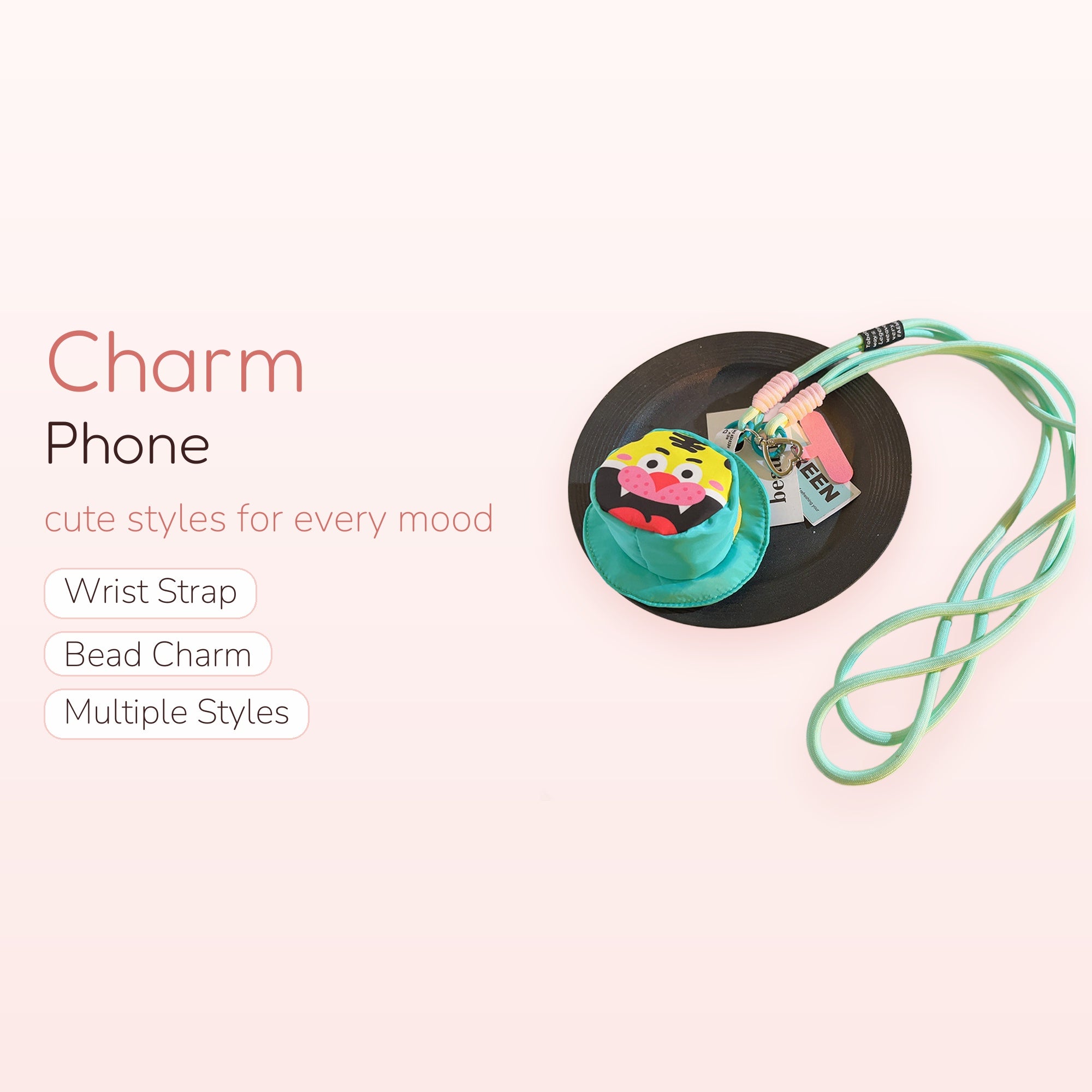 Cute Tiger Pouch Phone Lanyard | Pastel Green & Yellow Crossbody Phone Strap