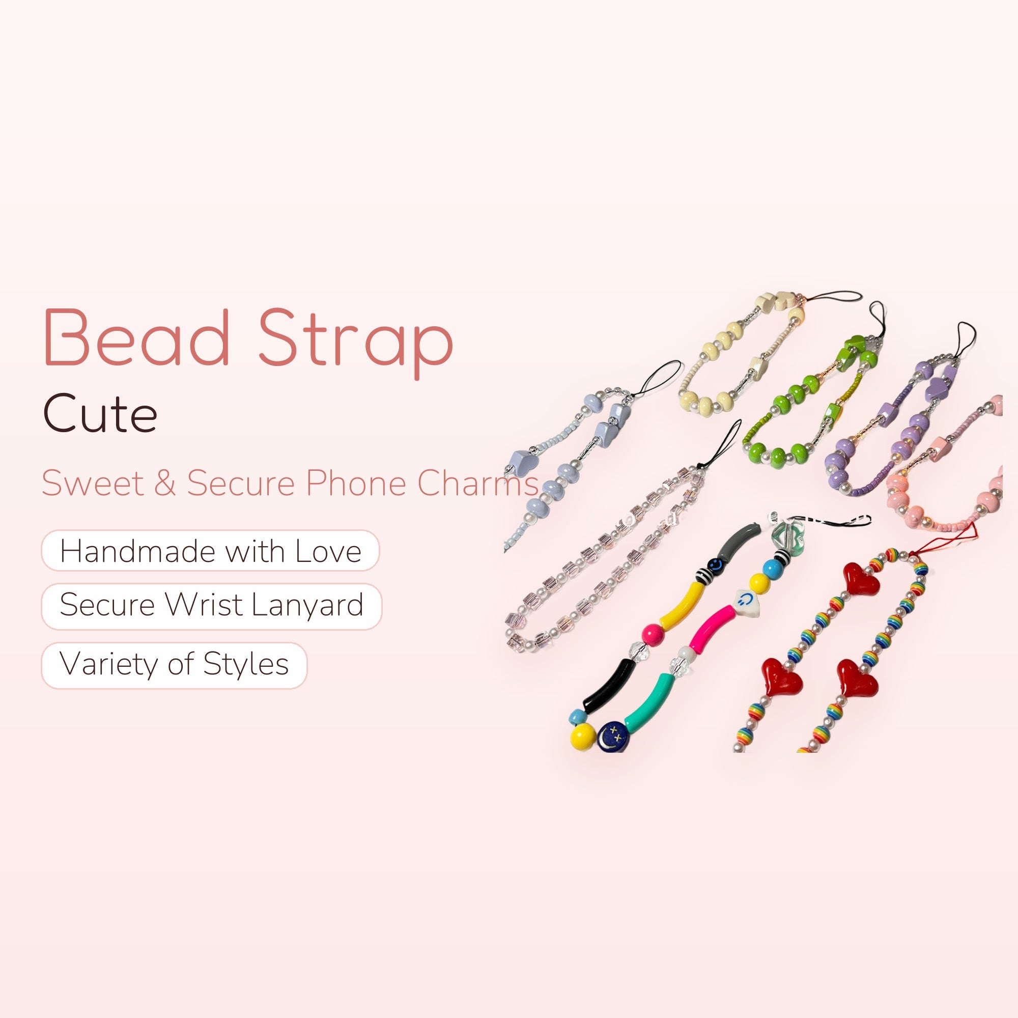 Kawaii Beaded Phone Charm Strap | Cute Wrist Lanyard | Y2K Aesthetic | Gift for Her | Trendy Phone Accessory