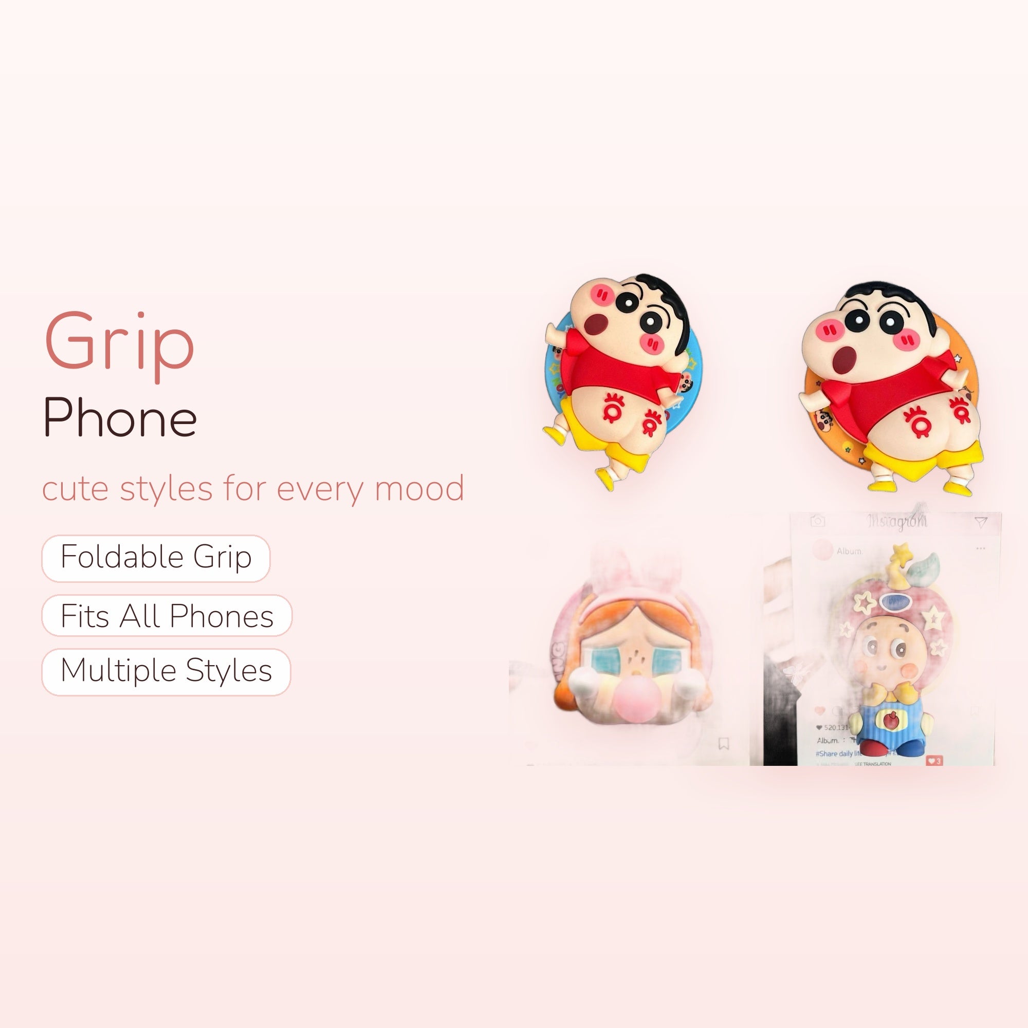 SIMPLYBUBBI — Chubby Cheeks Character Phone Grip Set | Fun Silicone Pop Socket Stand