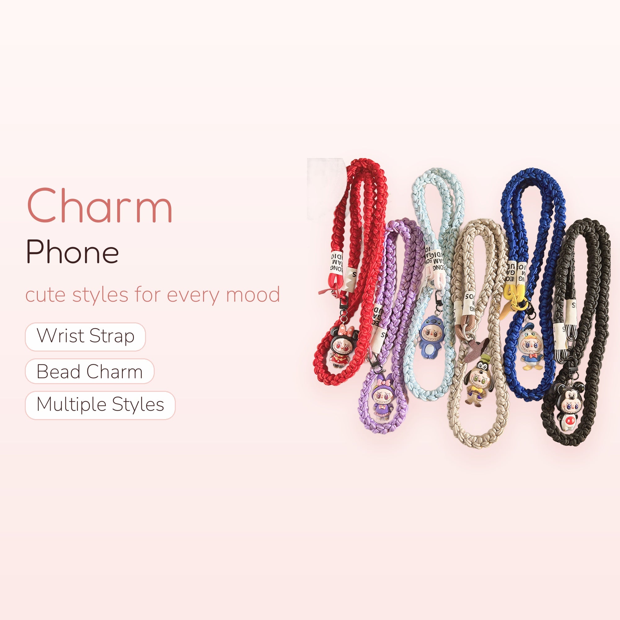 Braided Rope Phone Charm Lanyard | Kawaii Cartoon Character Wrist Strap