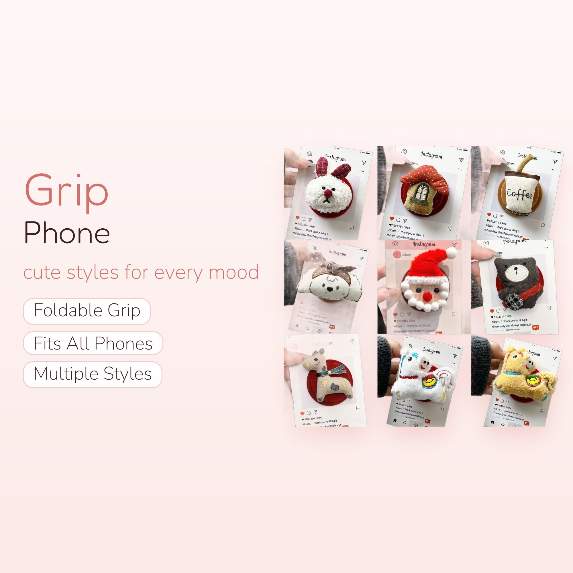 Kawaii Plush Animal & Object Phone Grip Collection | Cute Pop Socket Stand