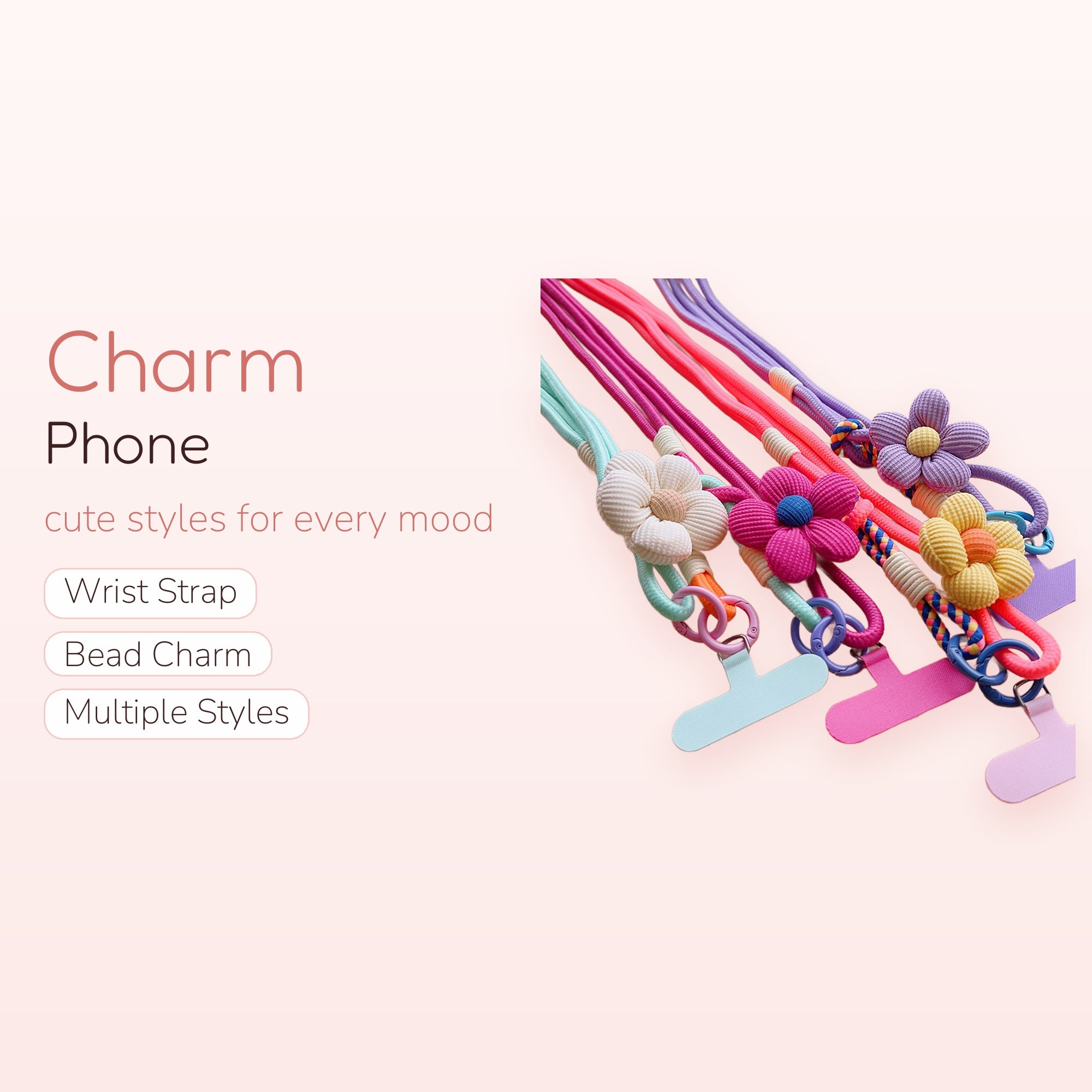 Kawaii Floral Phone Lanyard | Pastel Flower Crossbody Strap with Phone Tab
