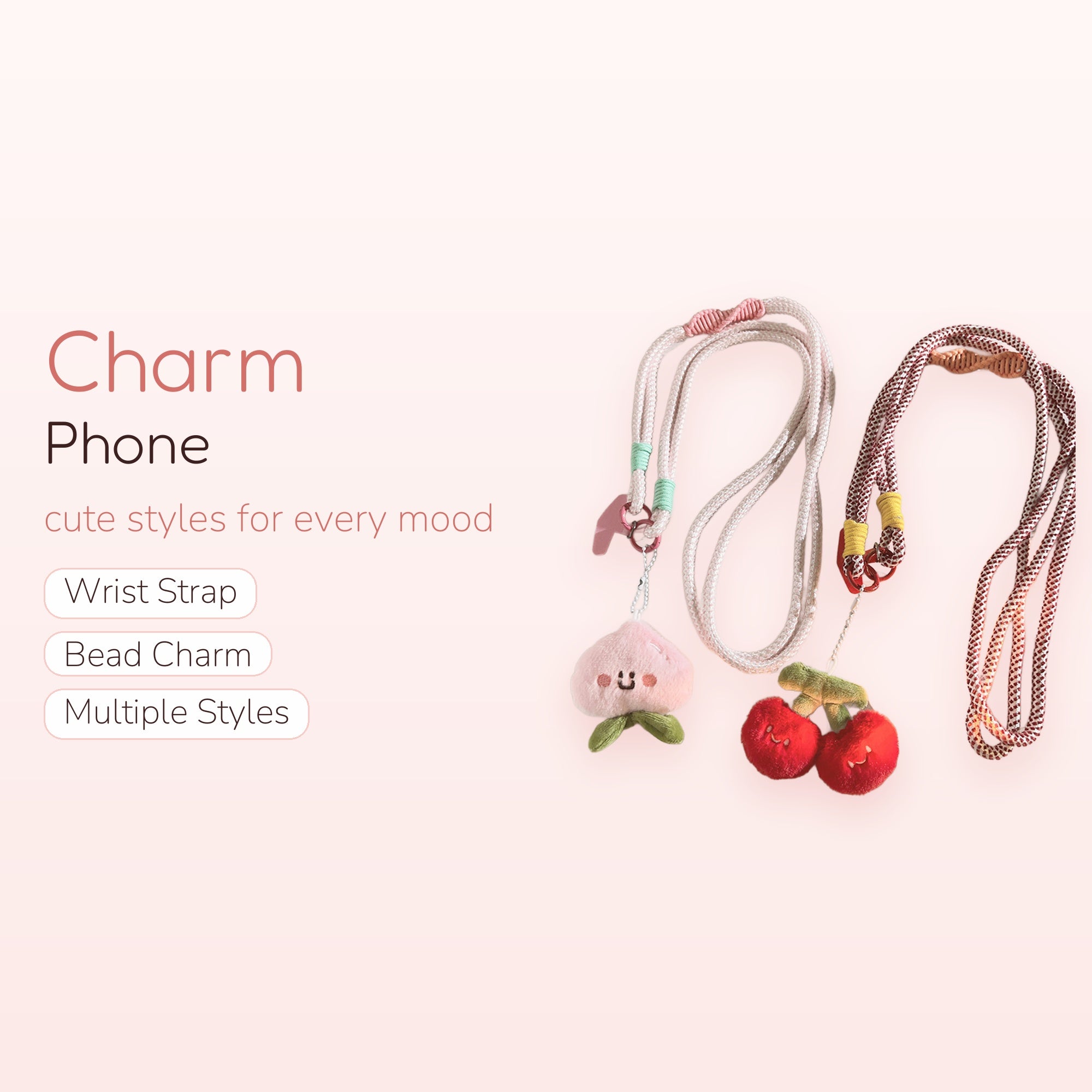Kawaii Plush Fruit Phone Lanyard | Cute Peach & Cherry Crossbody Strap