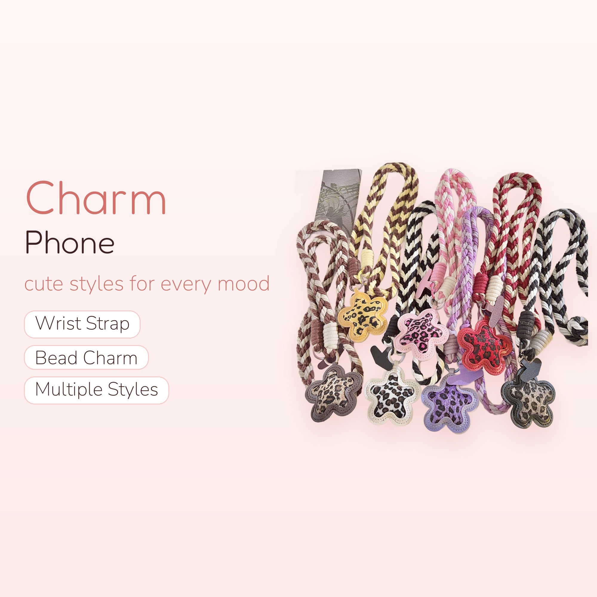 Braided Rope Leopard Print Star Phone Charm | Aesthetic Wrist Lanyard Strap