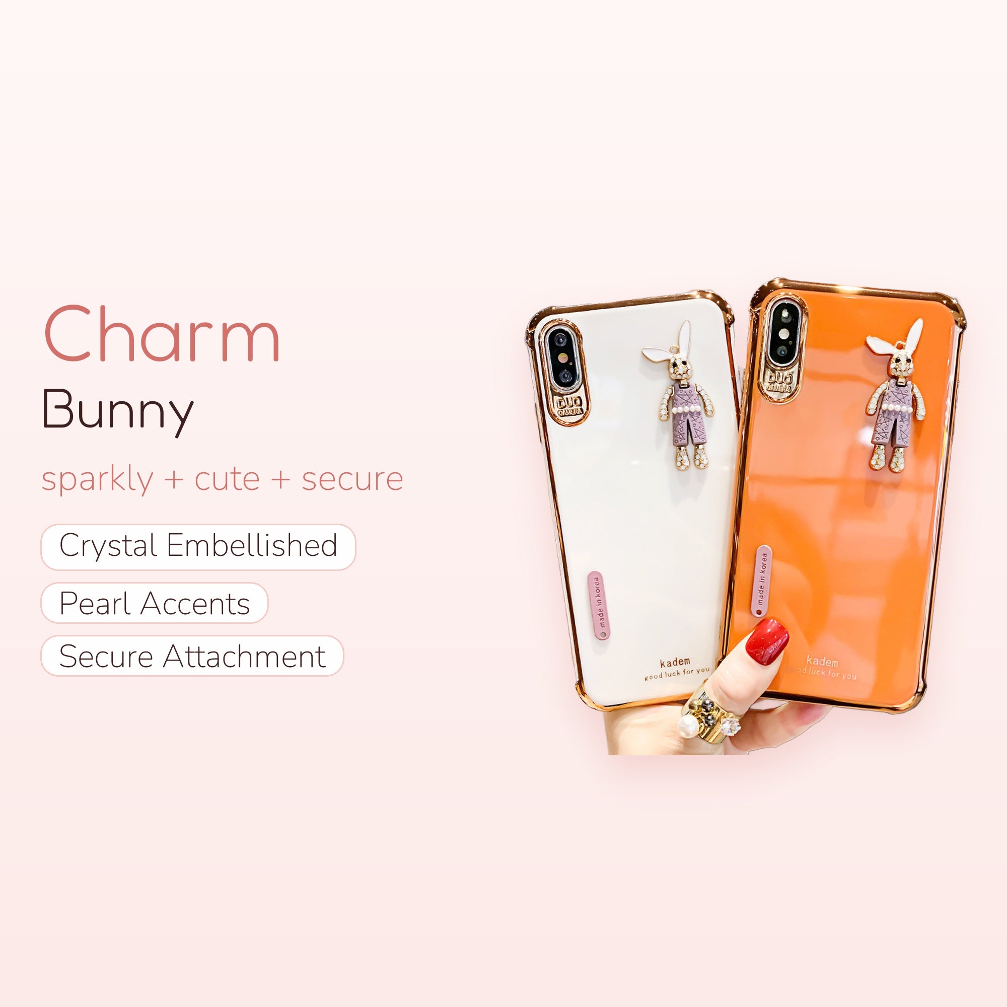Cute Bunny Phone Charm Strap | Crystal Kawaii Phone Lanyard