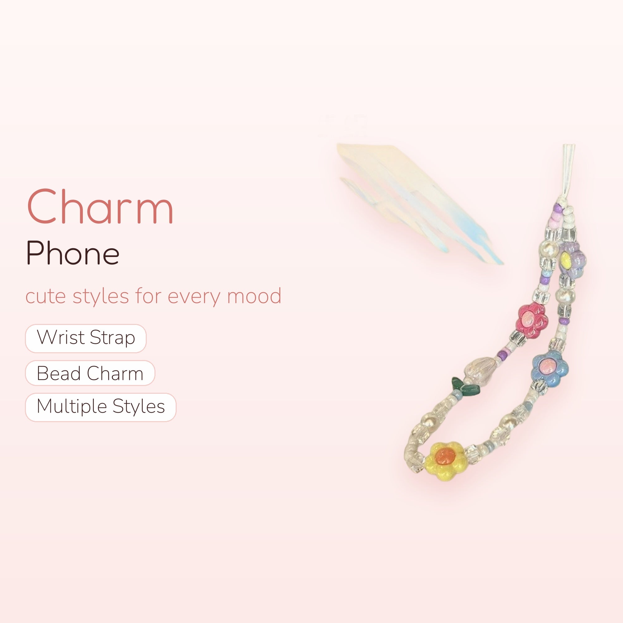 SimplyBubbi — Candy Tulip & Daisy Beaded Phone Strap | Pastel Flower Wristlet