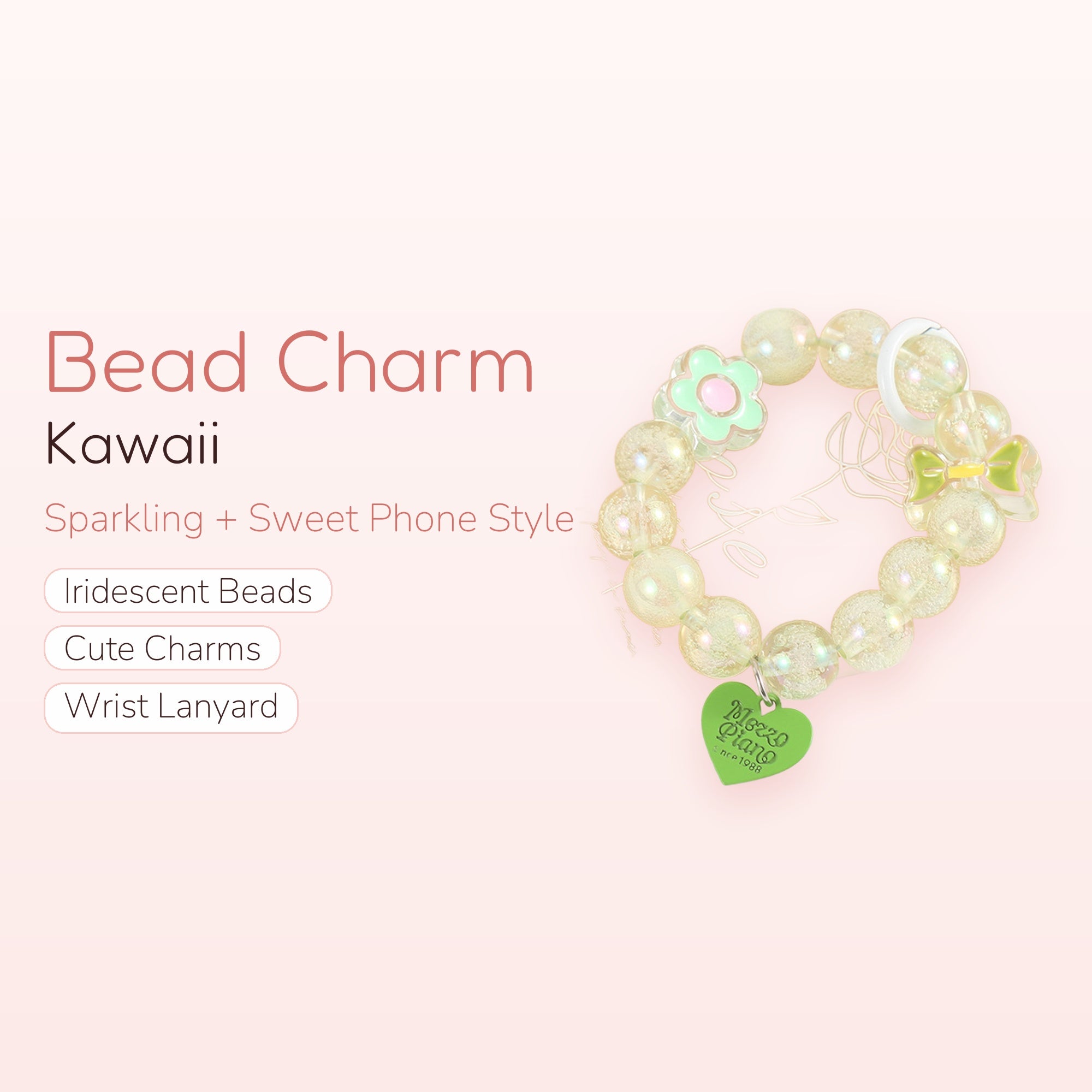 Kawaii Iridescent Bead Phone Charm Strap | Cute Flower & Bow Lanyard