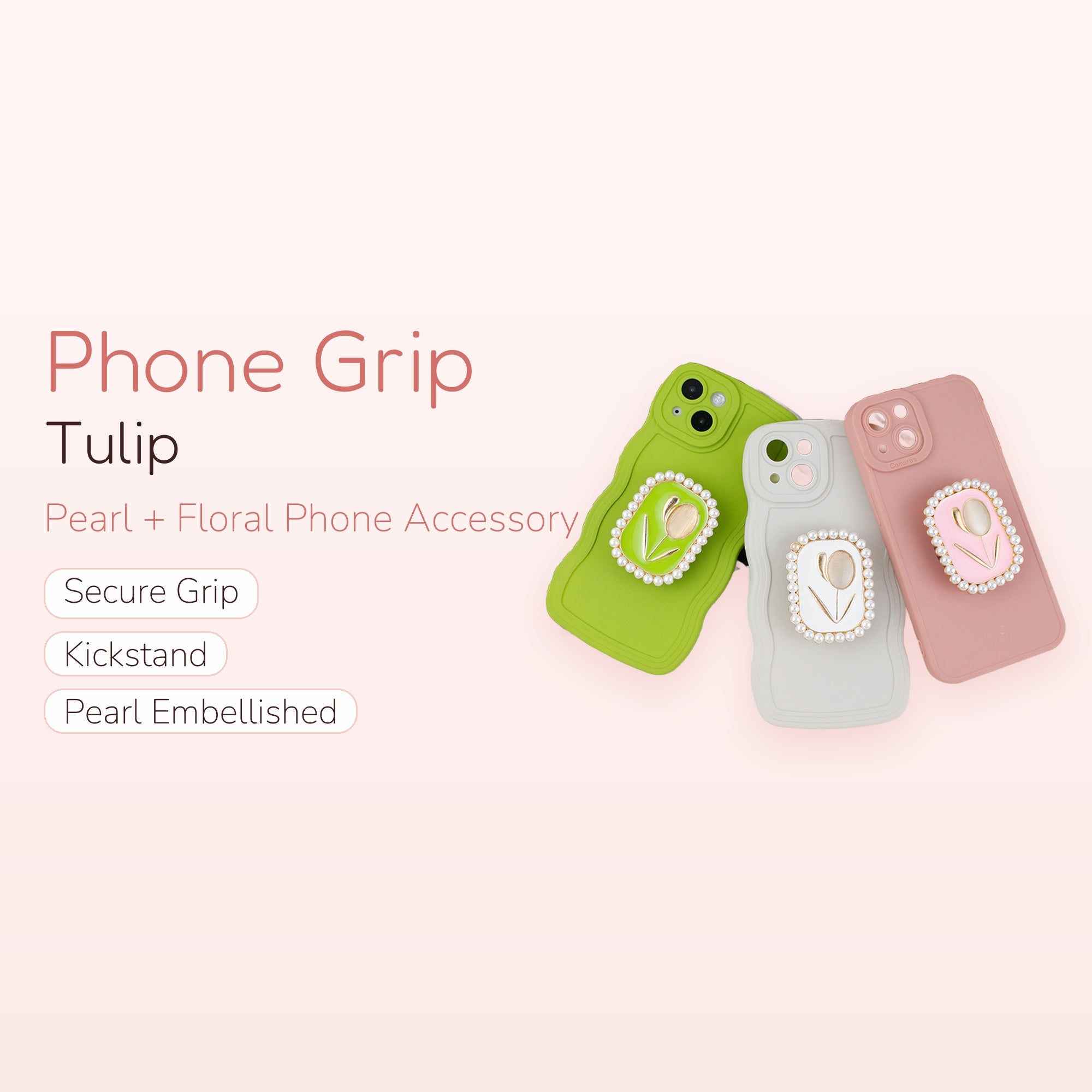 Pearl Tulip Phone Grip Stand | Cute Floral Pop Socket