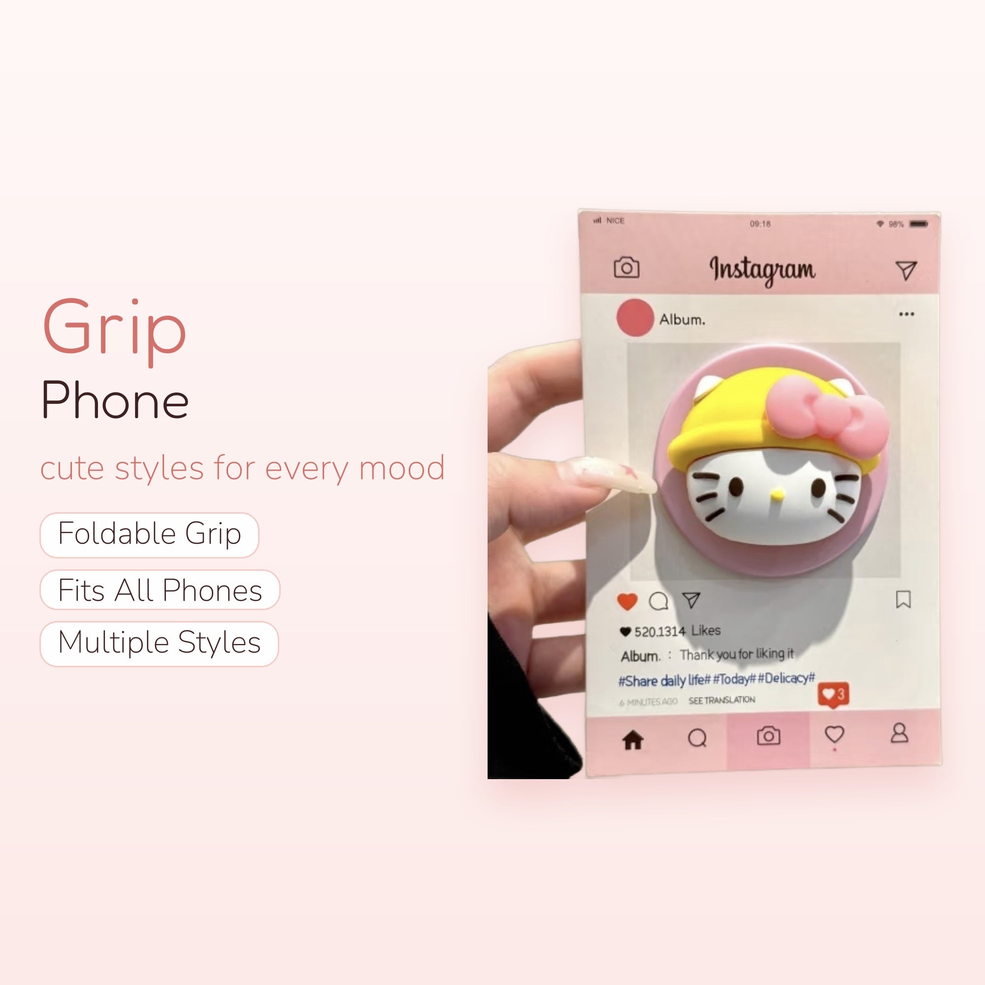 Hello Kitty Instagram Phone Grip | Kawaii Pop Socket Stand for iPhone