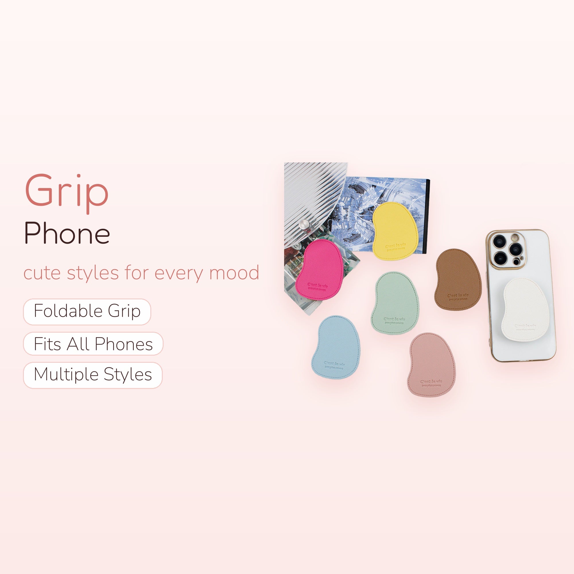 Aesthetic Irregular Shape Phone Grip | Cute Pastel Faux Leather Pop Socket Stand