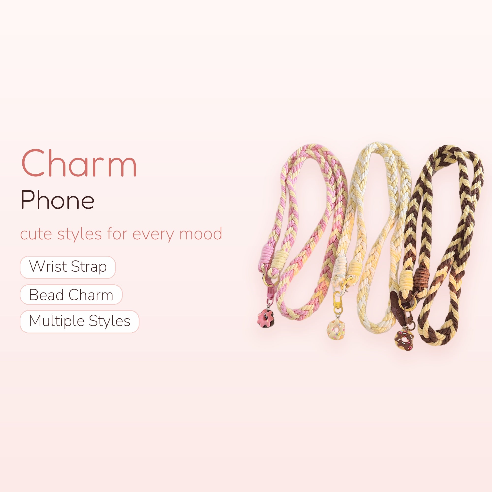 Braided Donut Phone Lanyard | Kawaii Pastel & Earth Tone Crossbody Strap