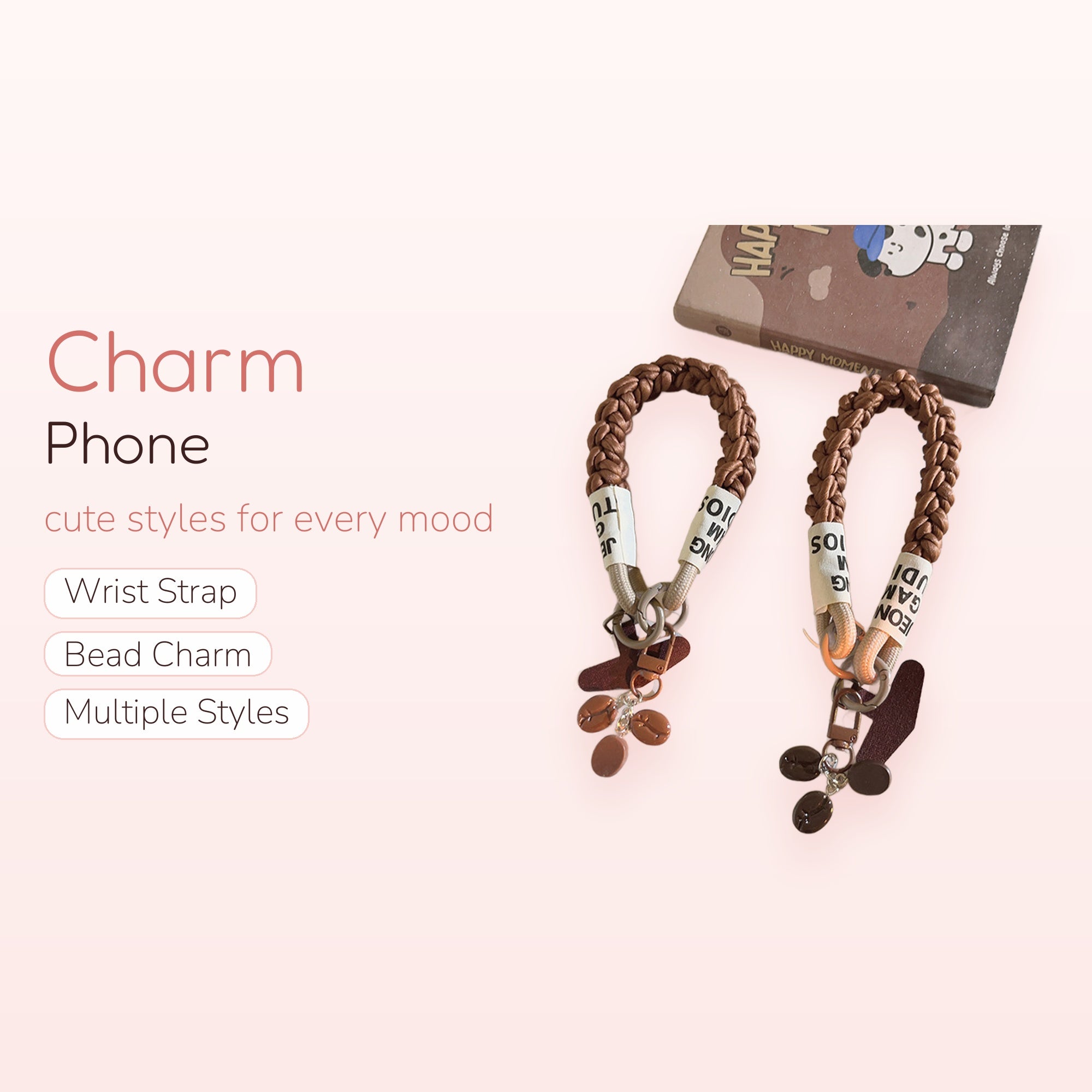 Braided Coffee Bean Phone Charm Strap | Aesthetic Wrist Lanyard