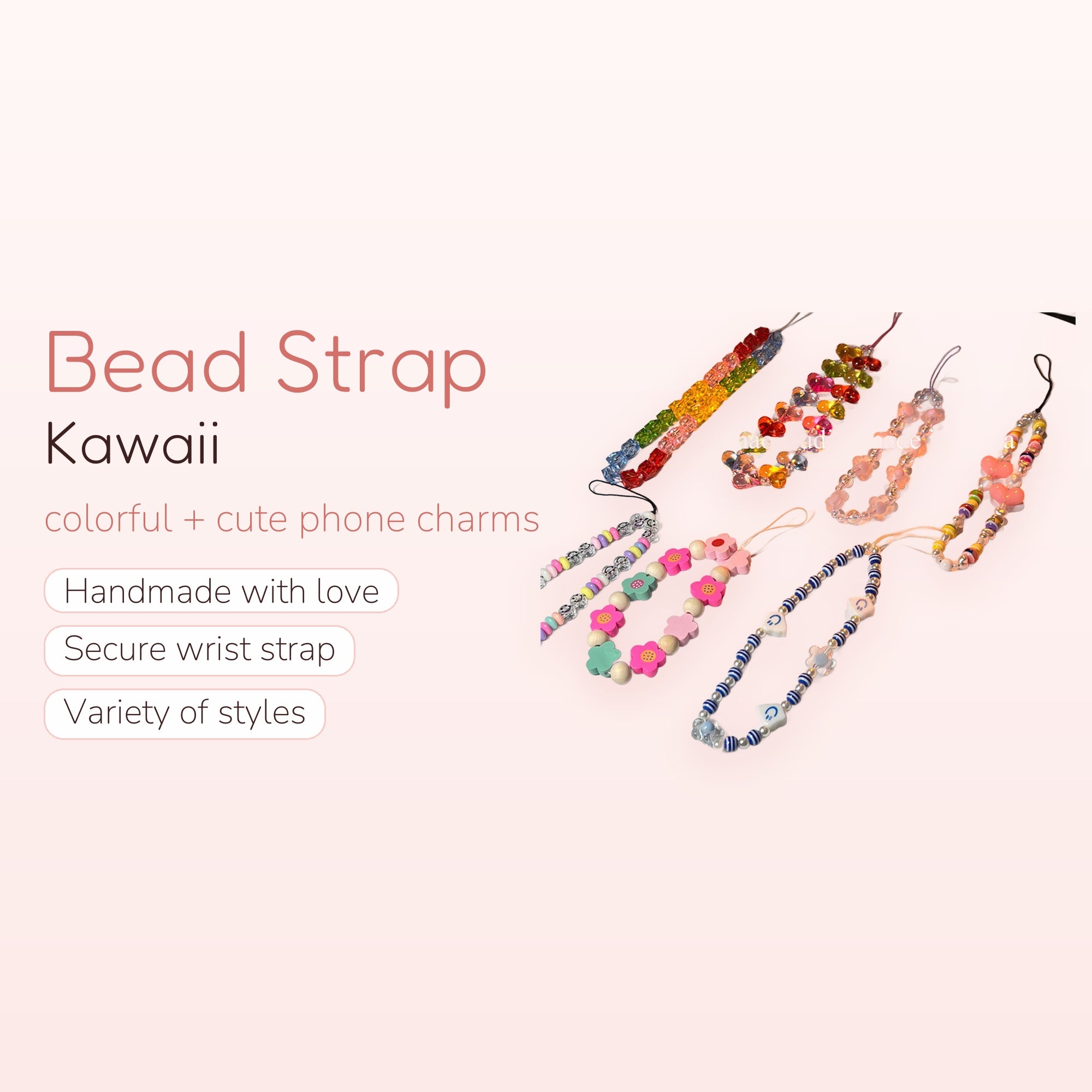 Kawaii Beaded Phone Charm Strap | Cute Wrist Lanyard for Phones