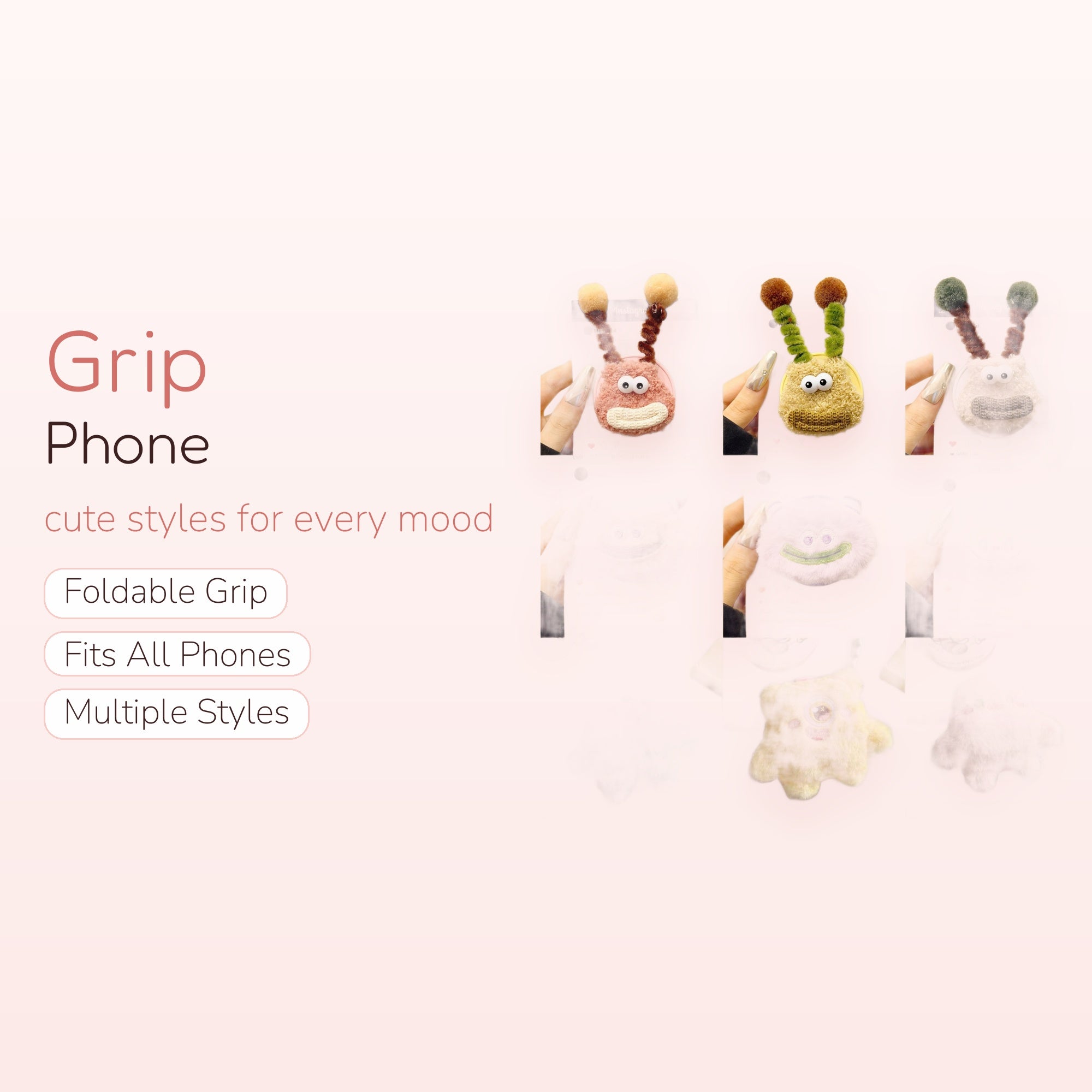 Kawaii Fluffy Monster Phone Grip | Cute Plush Pop Socket Stand