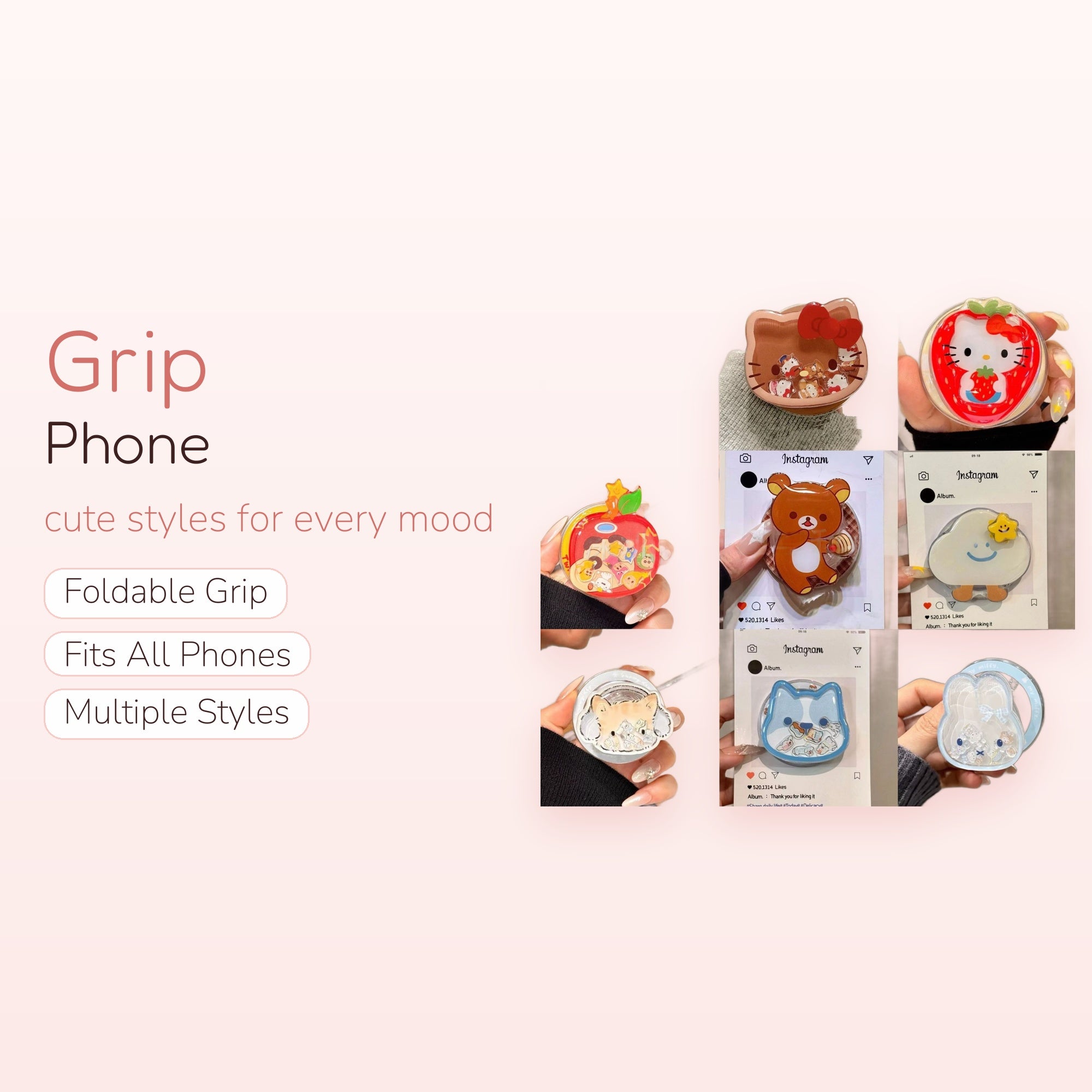 Kawaii Character Liquid Shaker Phone Grip | Cute Pop Socket Stand