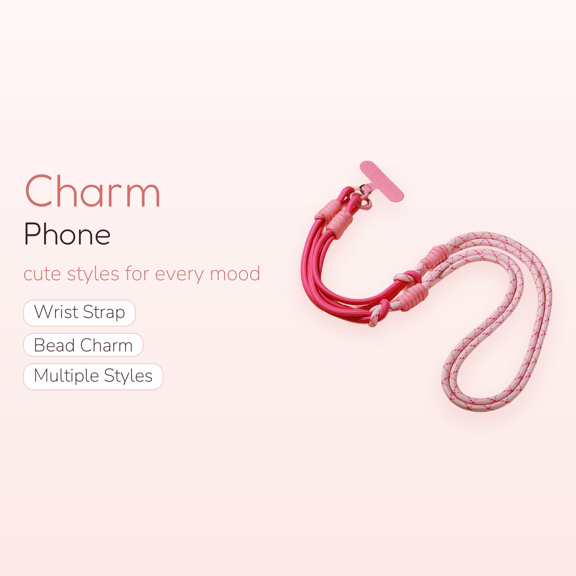 Pink & White Rope Phone Lanyard | Adjustable Crossbody Wrist Neck Strap