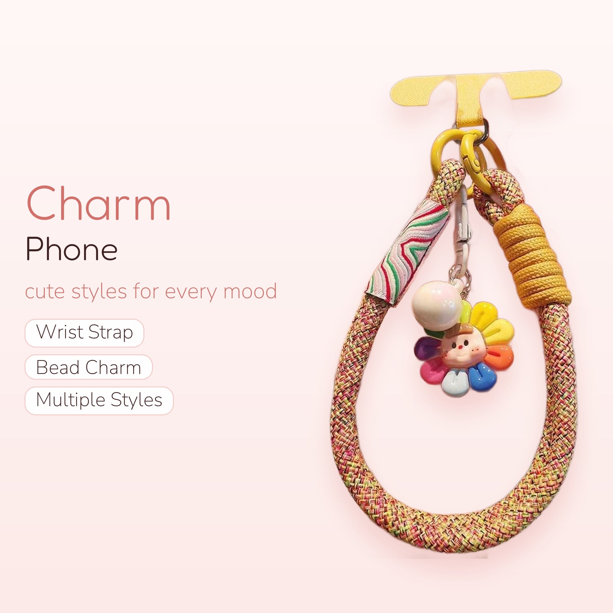 Colorful Braided Rope Phone Charm | Kawaii Flower Face Wrist Lanyard