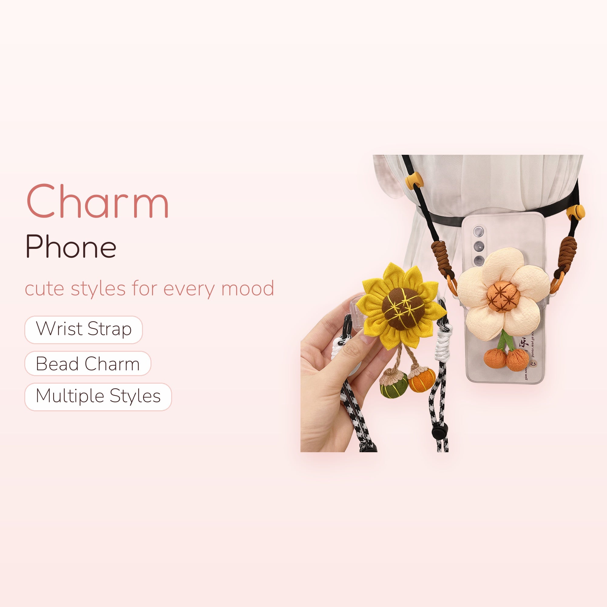 Kawaii Sunflower & Daisy Phone Lanyard | Cute Floral Crossbody Phone Strap