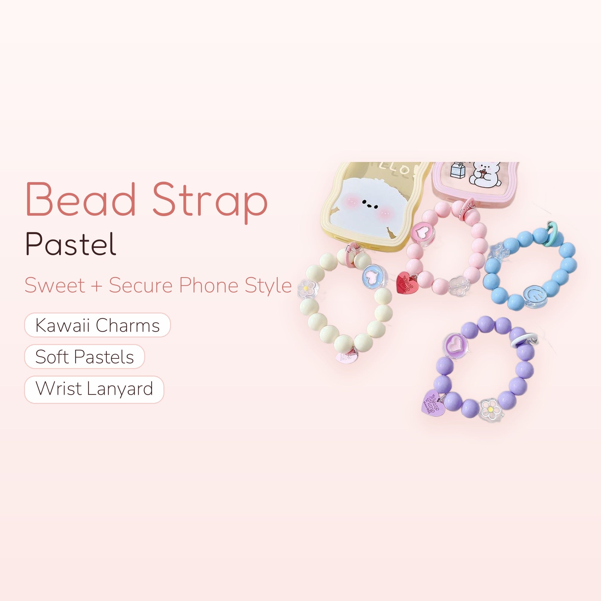 Pastel Beaded Phone Charm Strap | Cute Wrist Lanyard for Phones