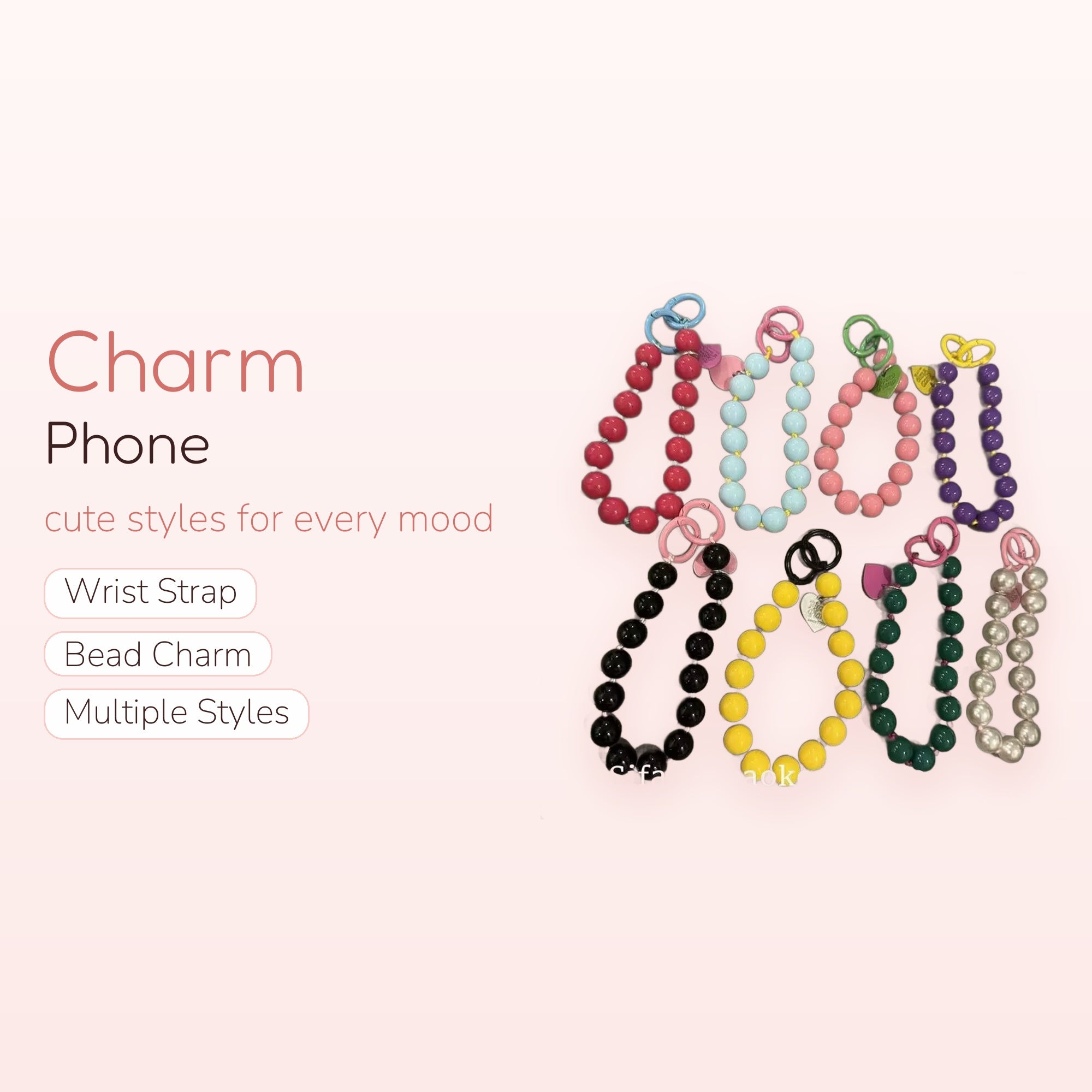 Aesthetic Beaded Phone Charm Wristlet | Colorful Silicone Bead Phone Strap