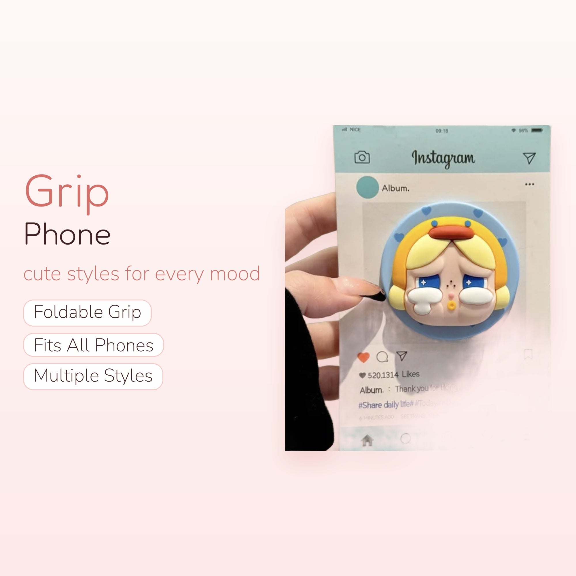Crying Anime Girl Phone Grip | Kawaii Pop Socket Stand for Phones