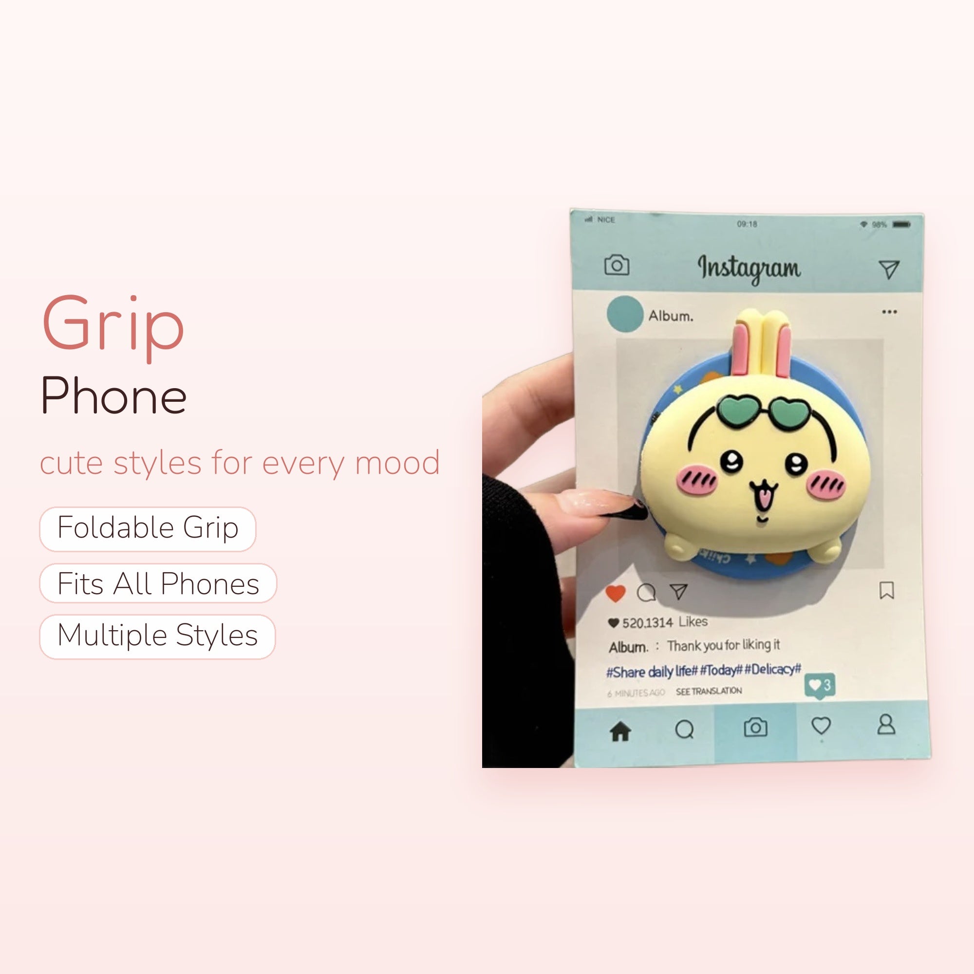 Kawaii Yellow Bunny Phone Grip | Cute Heart Sunglasses Pop Socket Stand
