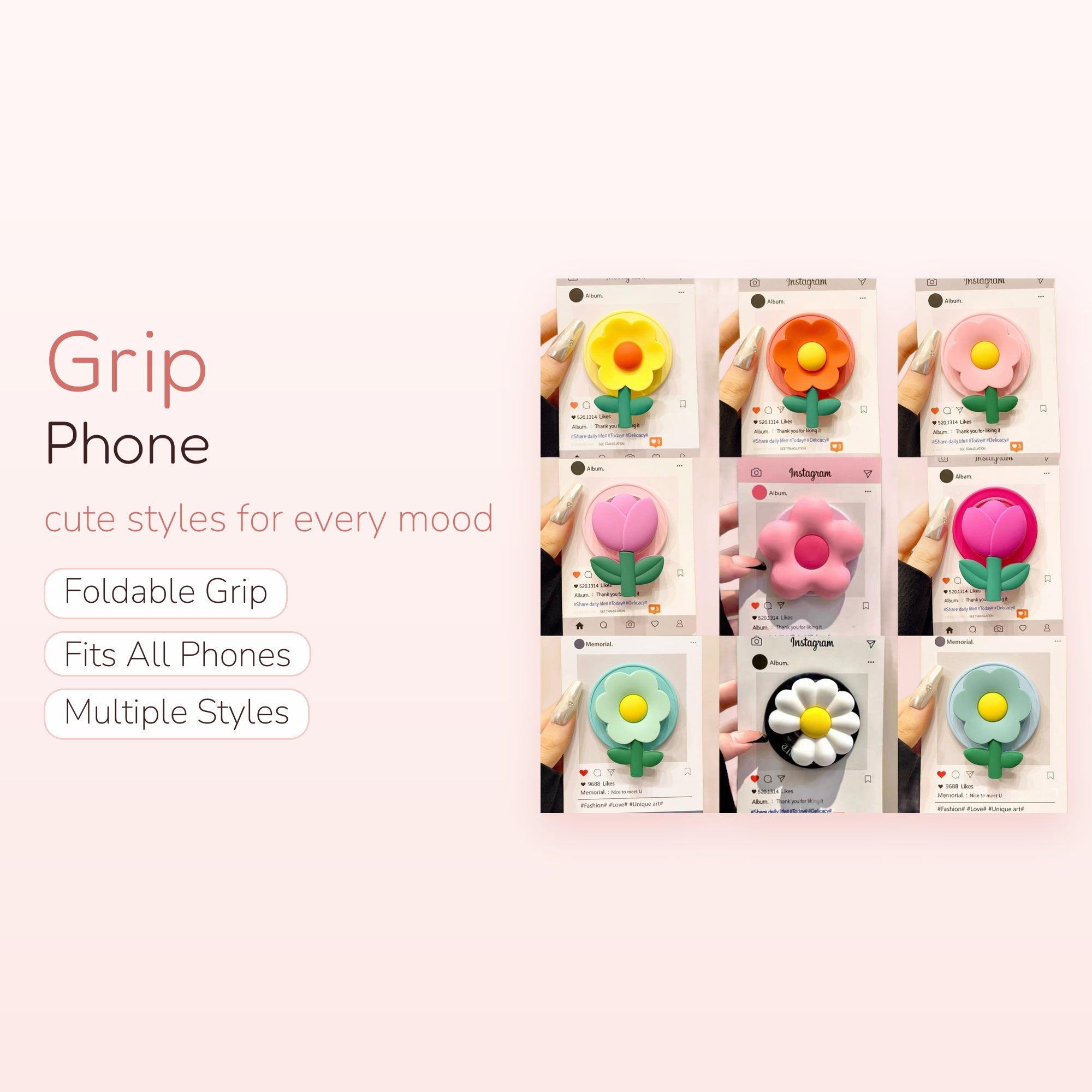 Kawaii Flower Phone Grip | Cute Floral Pop Socket Stand