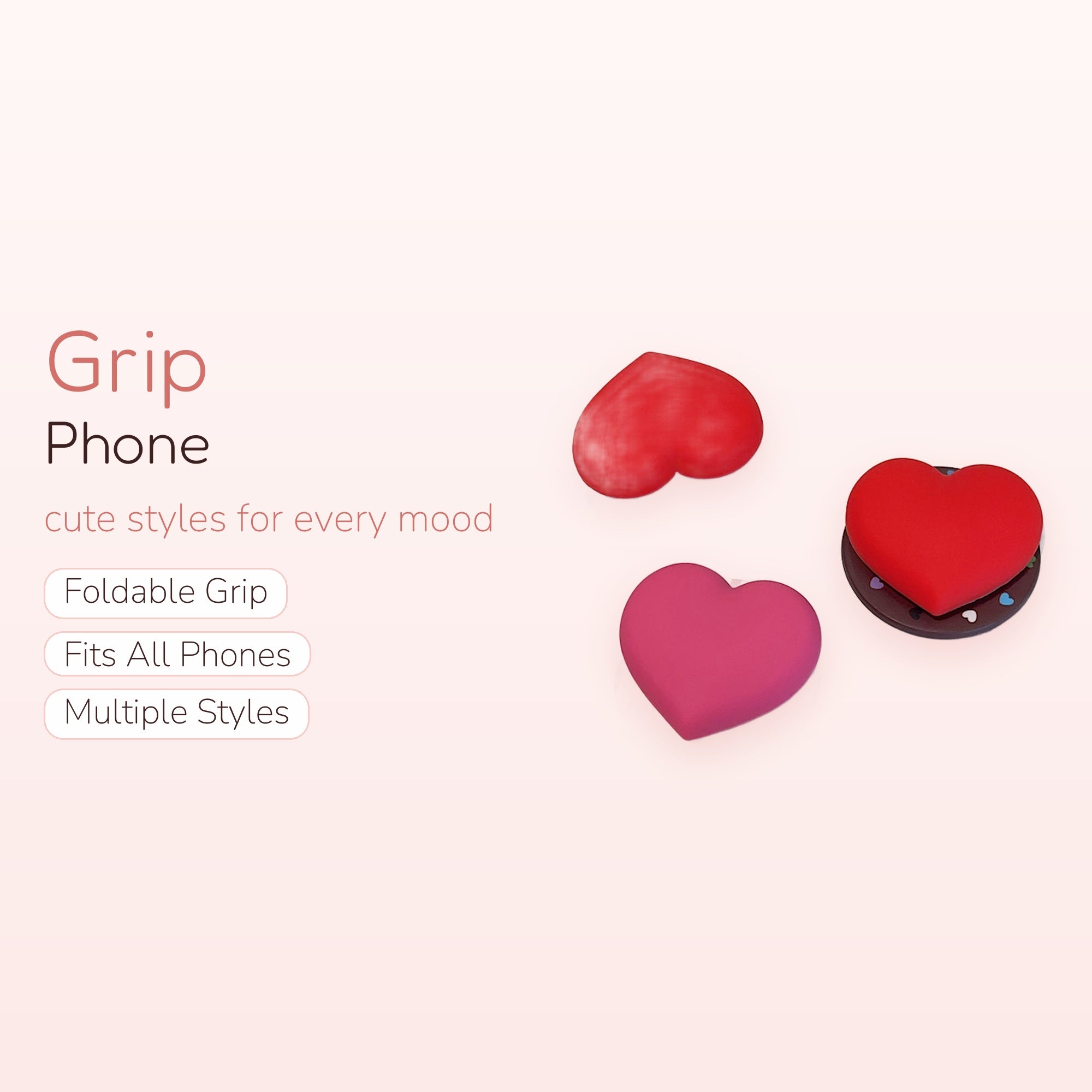 Cute Heart Phone Grip | Kawaii Pop Socket Stand in Red and Pink