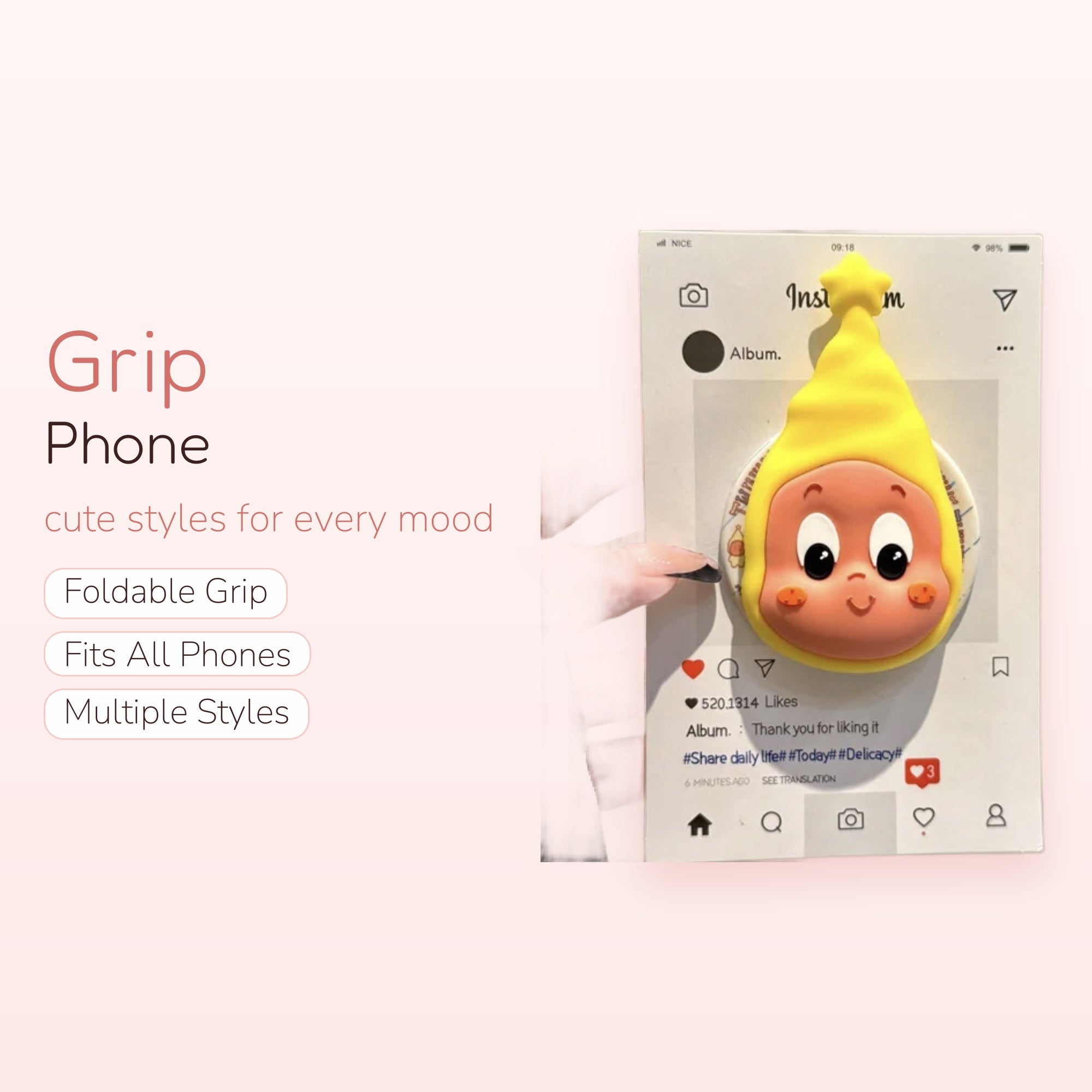 Cute Yellow Baby Character Phone Grip | Kawaii Pop Socket Stand