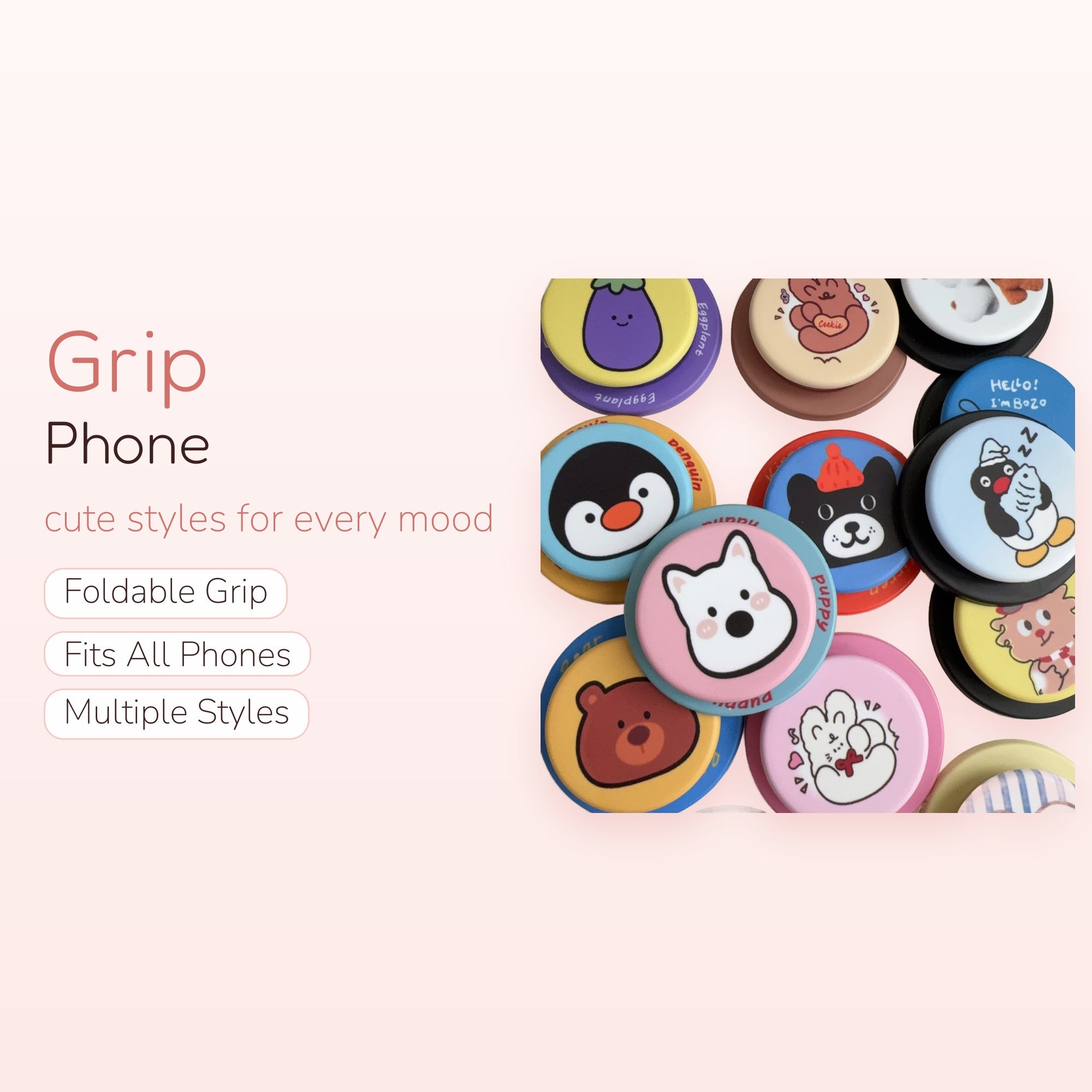 Kawaii Animal & Food Phone Grips | Cute Pop Socket Stand for Phones